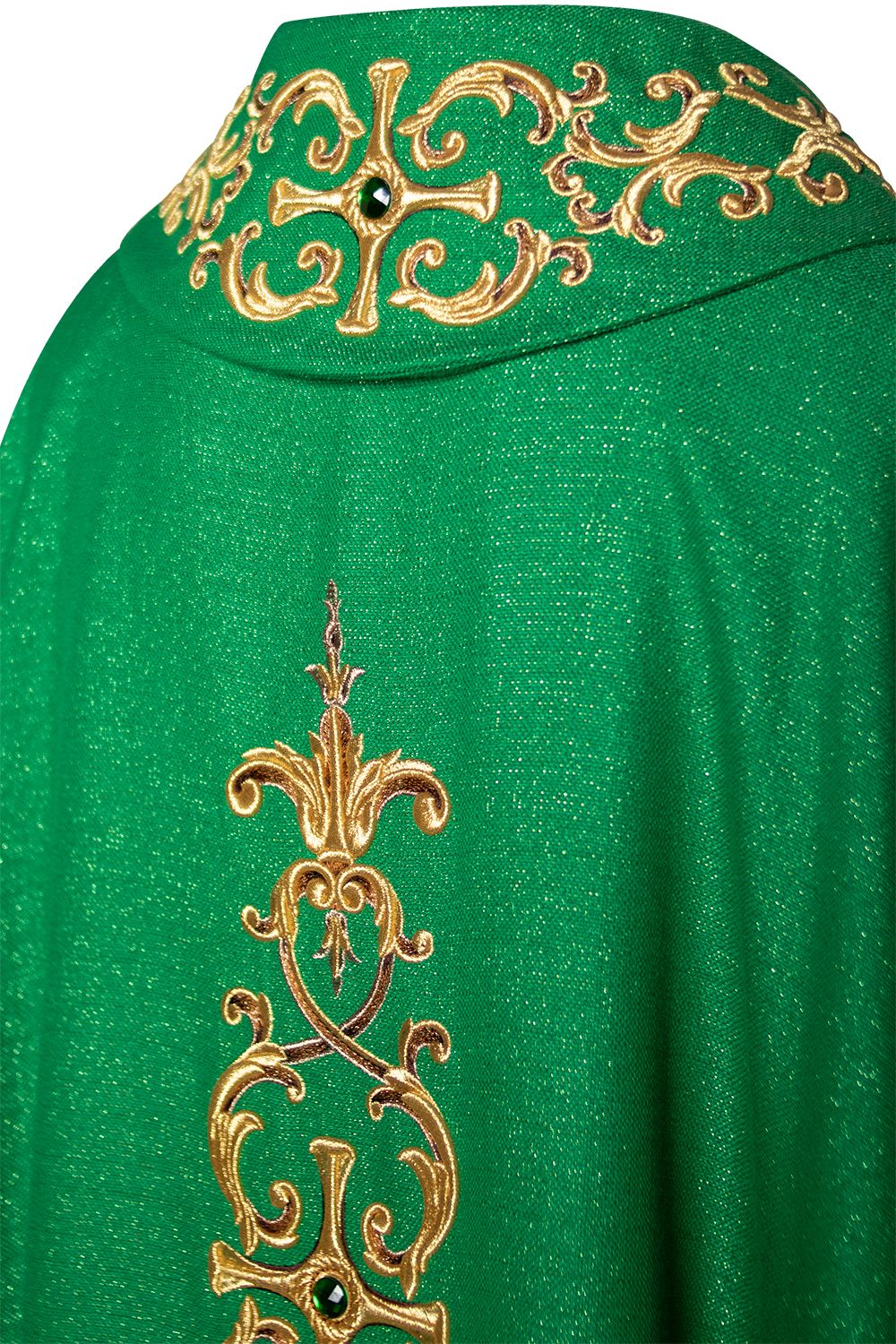 Ornat bogato haftowany, ozdobne kamienie - zielony (H62) - Ornaty zielone - zdjęcie 3 - Ornat bogato haftowany, ozdobne kamienie - zielony (H62)