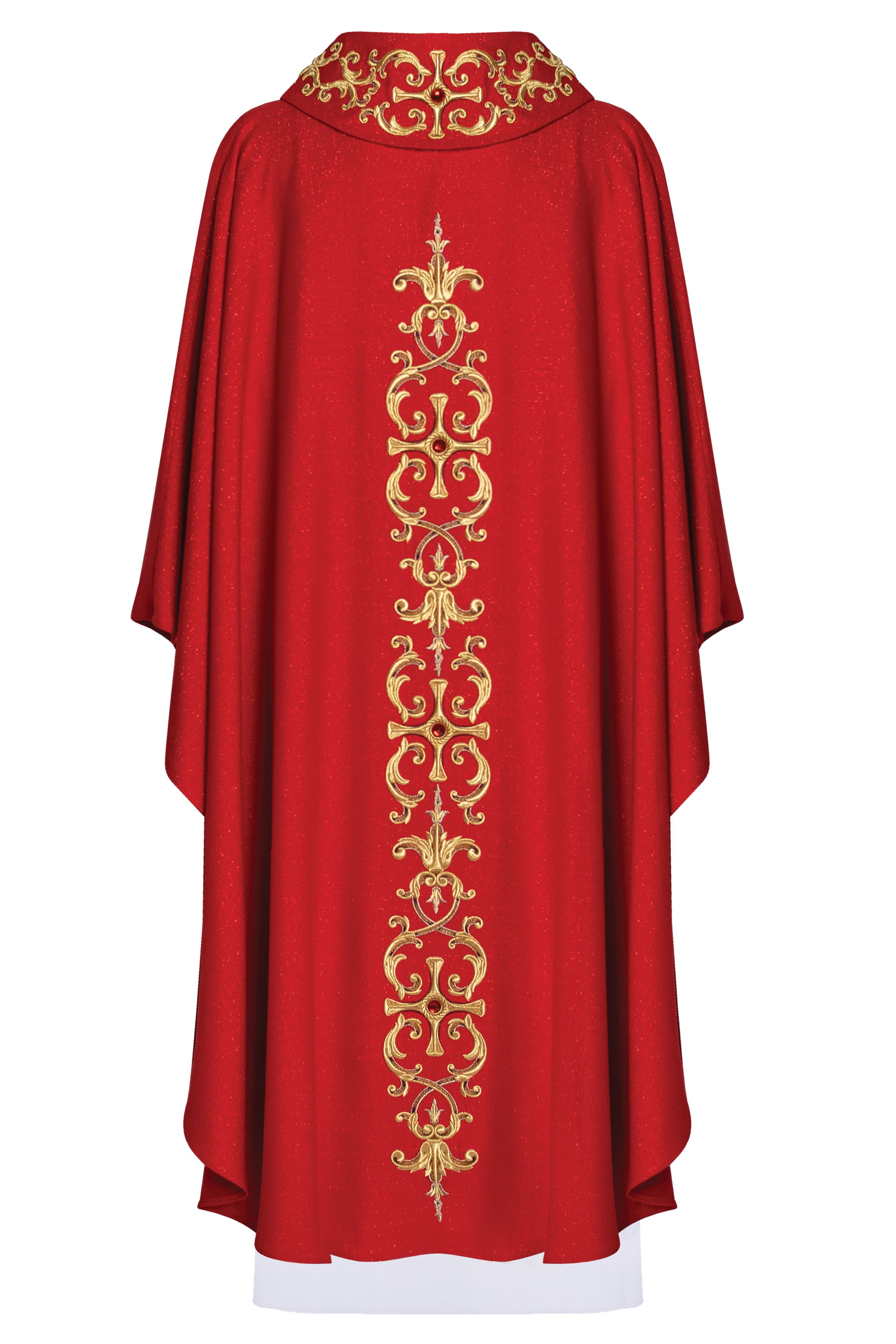 Ornat bogato haftowany, ozdobne kamienie - czerwony (H63) - Ornaty czerwone - zdjęcie 2 - Ornat bogato haftowany, ozdobne kamienie - czerwony (H63)