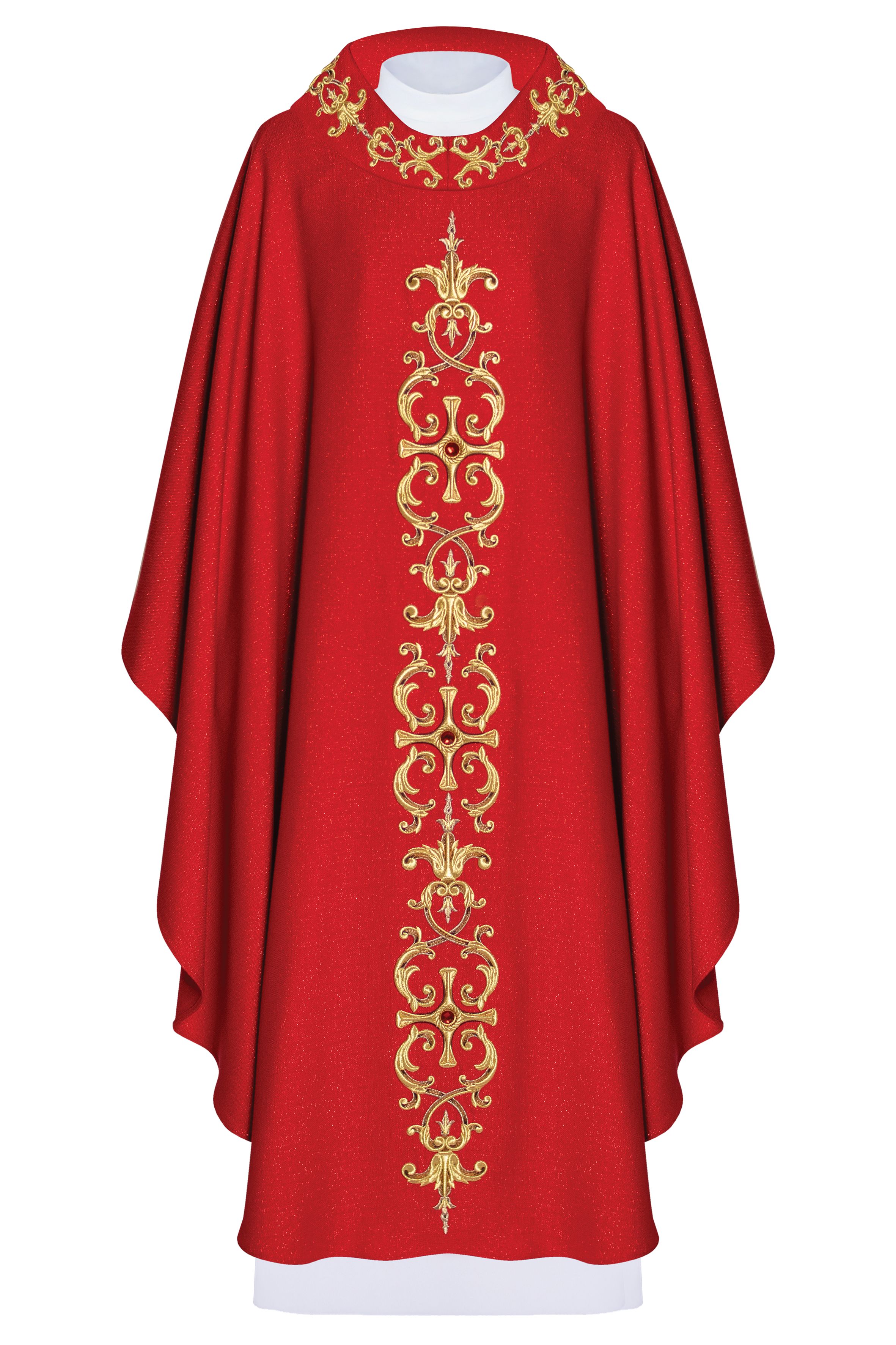 Ornat bogato haftowany, ozdobne kamienie - czerwony (H63) - Ornaty czerwone - Nowość