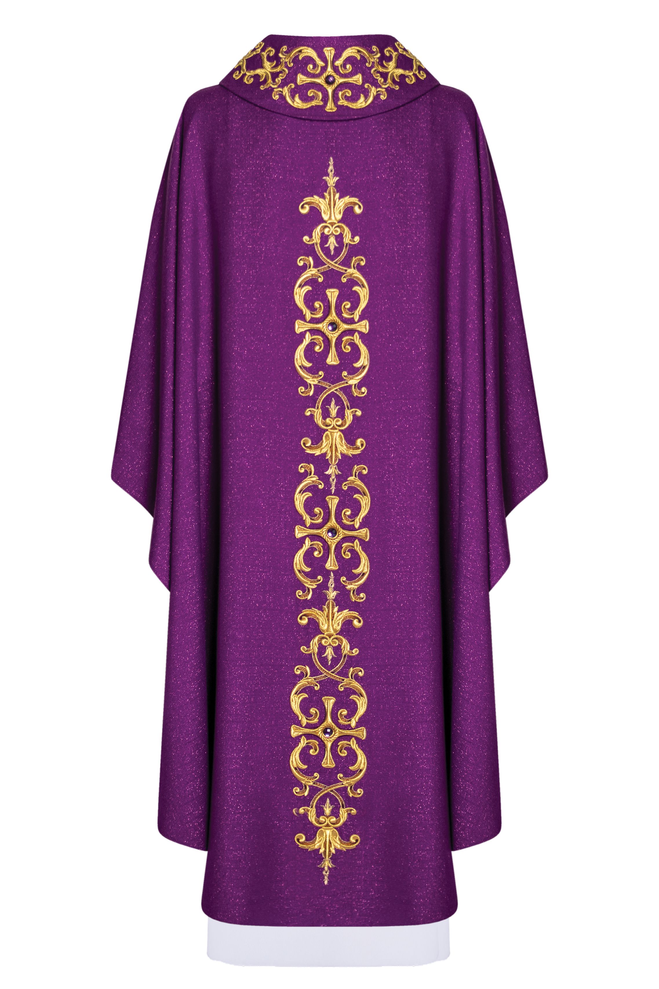 Ornat bogato haftowany, ozdobne kamienie - fioletowy (H64) - Ornaty fioletowe - zdjęcie 2 - Ornat bogato haftowany, ozdobne kamienie - fioletowy (H64)