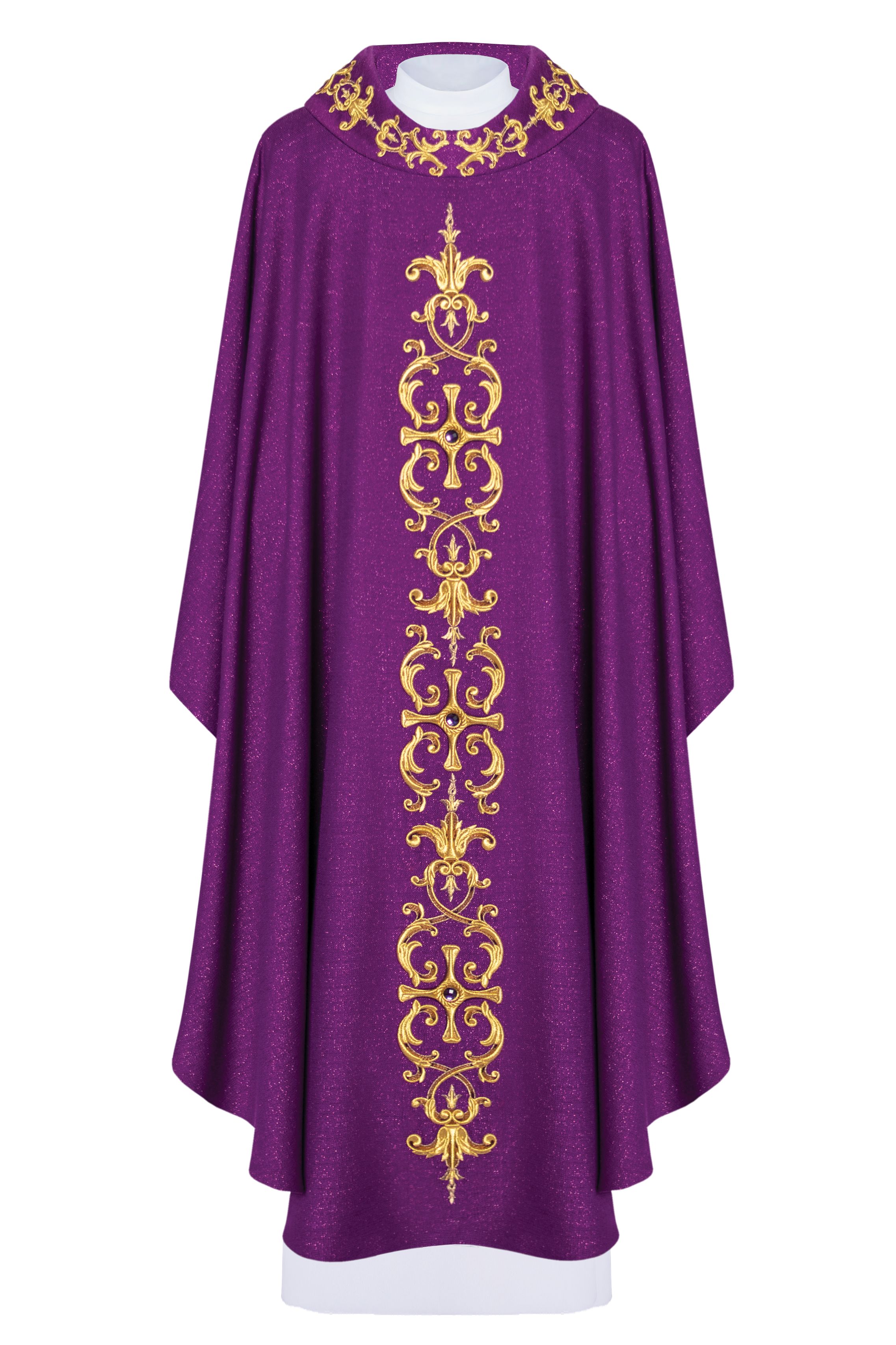 Ornat bogato haftowany, ozdobne kamienie - fioletowy (H64) - Ornaty fioletowe - Nowość