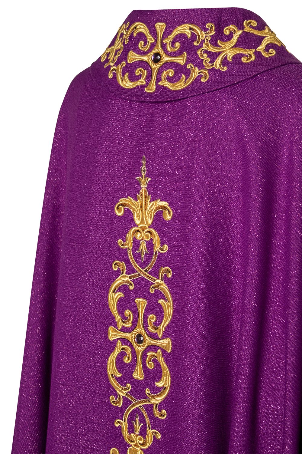Ornat bogato haftowany, ozdobne kamienie - fioletowy (H64) - Ornaty fioletowe - zdjęcie 3 - Ornat bogato haftowany, ozdobne kamienie - fioletowy (H64)