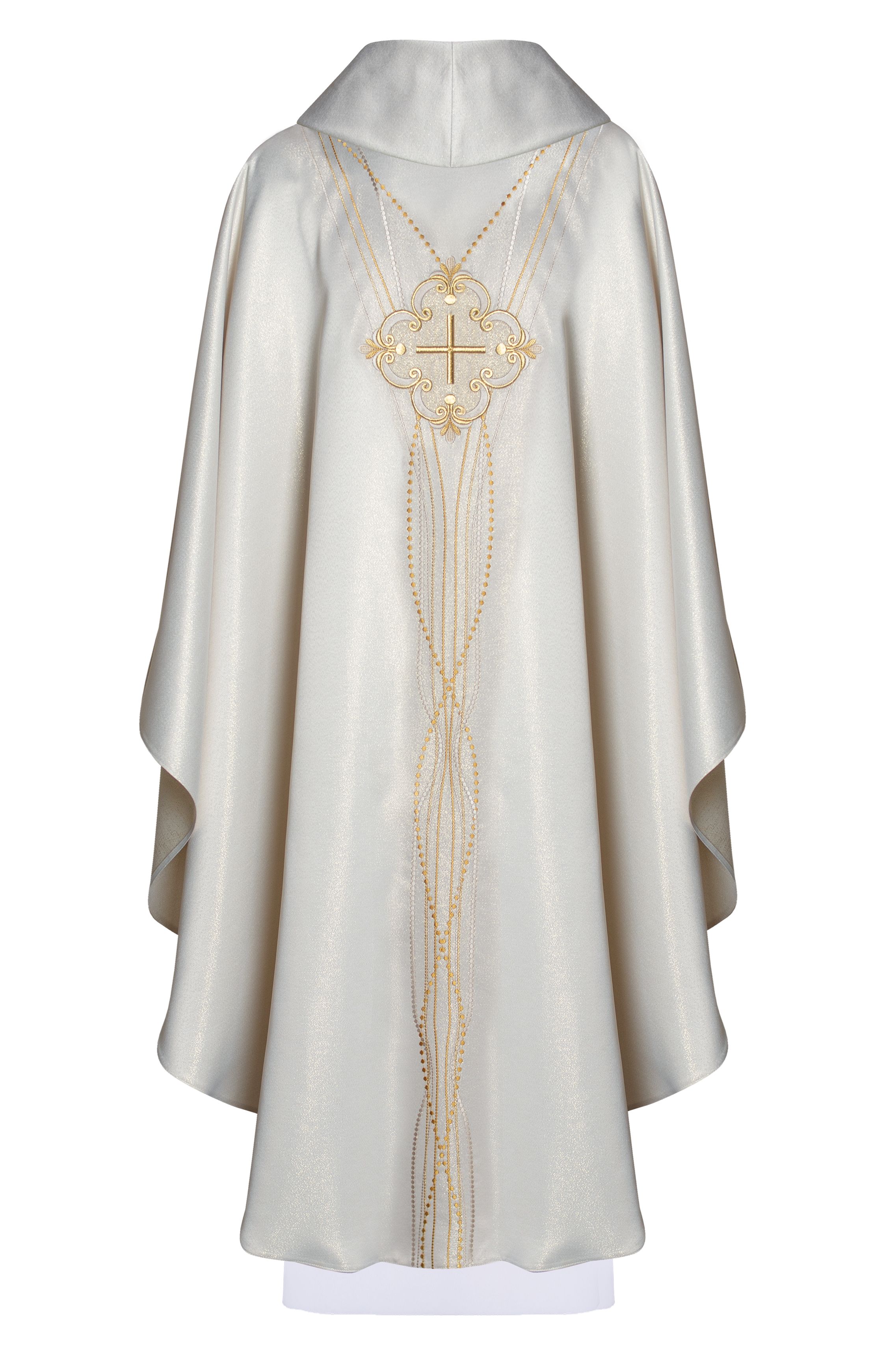 Ornat inspirowany różańcem - błyszcząca ecru tkanina (H66) - Ornaty białe/ ecru - zdjęcie 2 - Ornat inspirowany różańcem - błyszcząca ecru tkanina (H66)