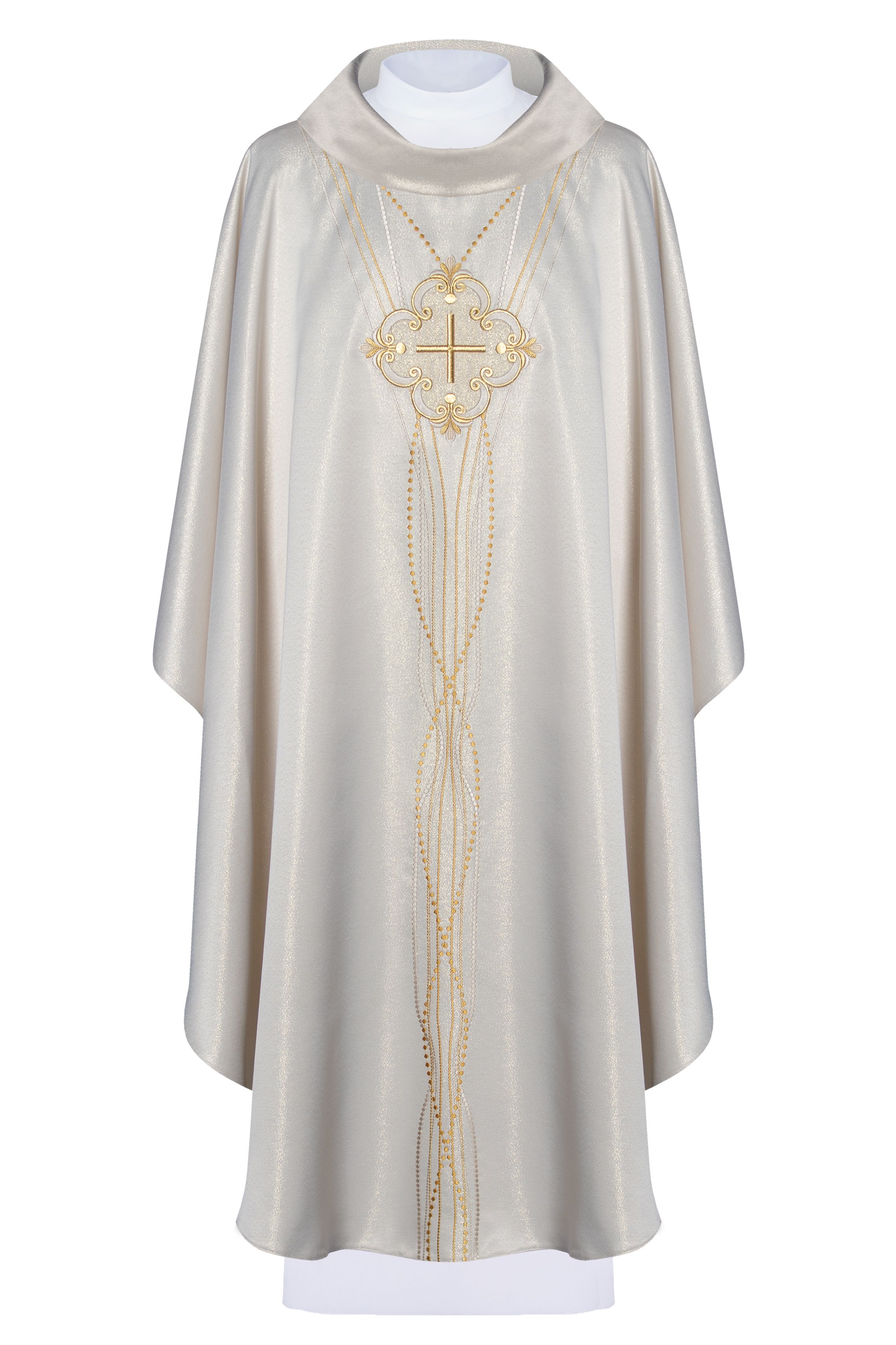 Ornat inspirowany różańcem - błyszcząca ecru tkanina (H66) - Ornaty białe/ ecru - Nowość