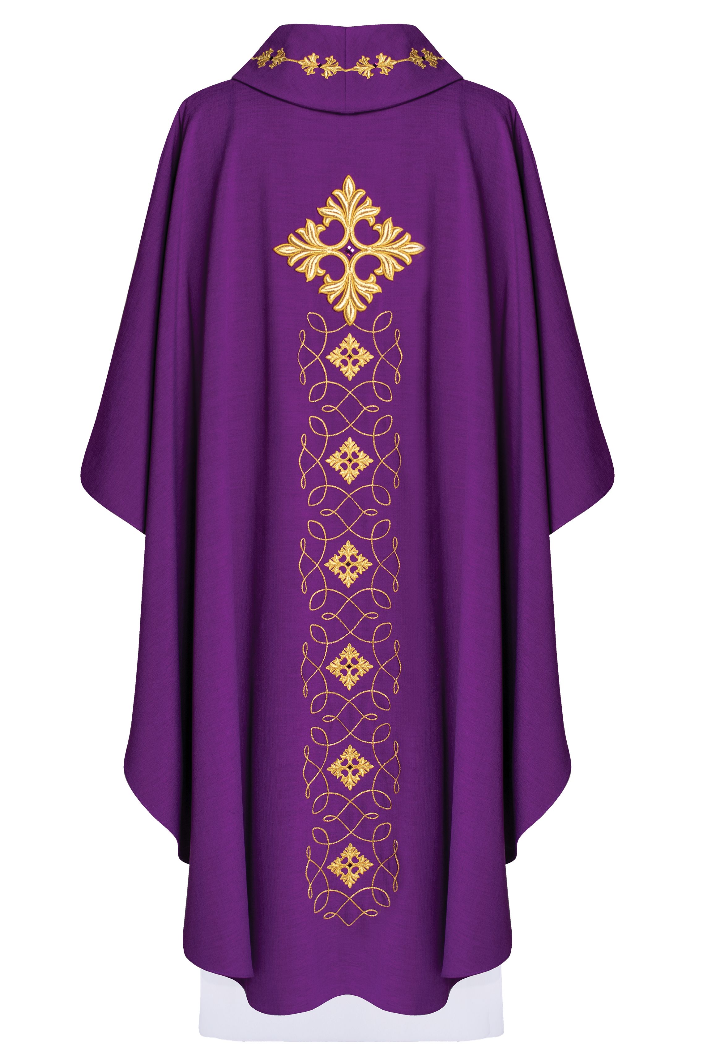 Ornat bogato haftowany, ozdobne kamienie - fioletowy (H67) - Ornaty fioletowe - zdjęcie 2 - Ornat bogato haftowany, ozdobne kamienie - fioletowy (H67)
