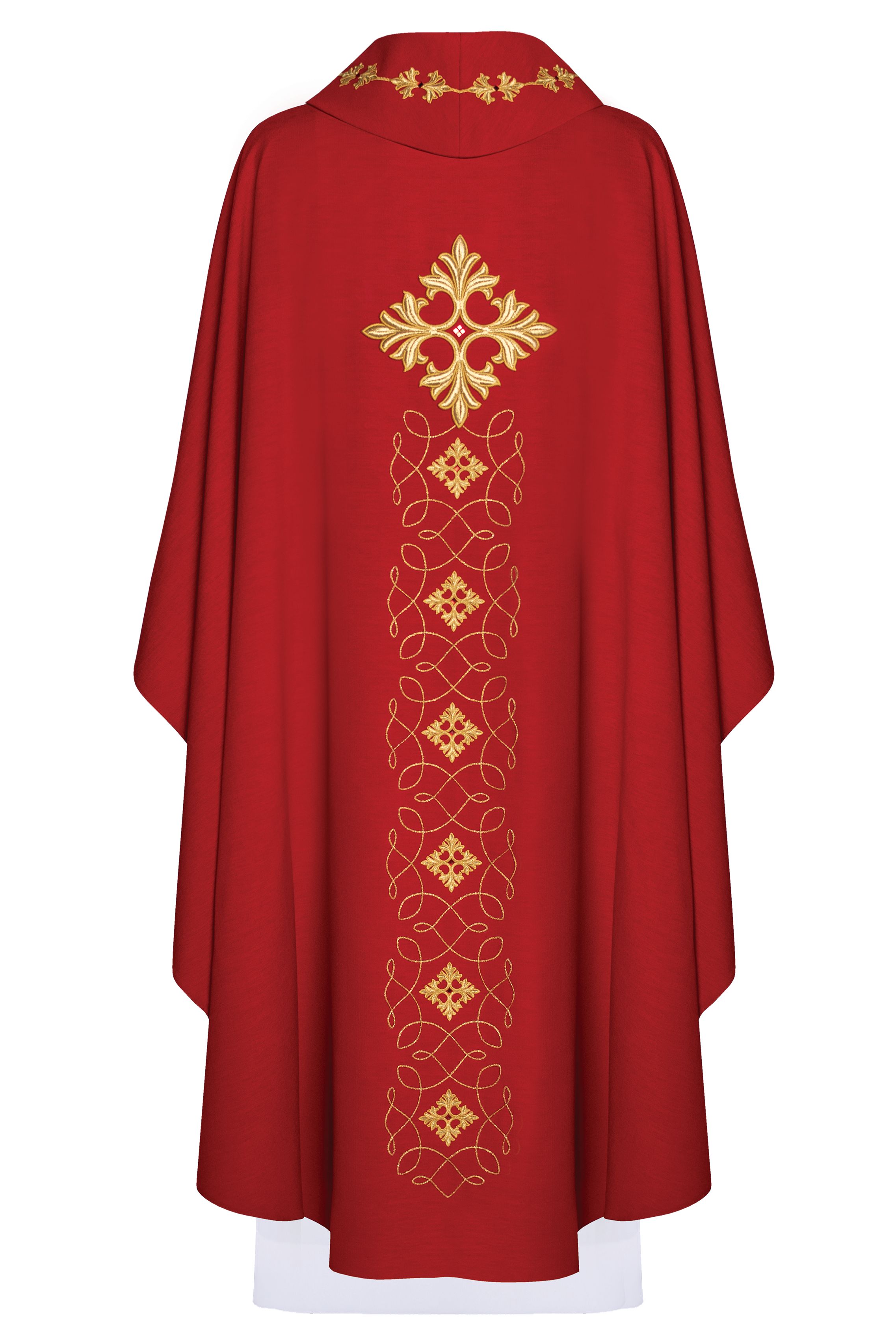 Ornat bogato haftowany, ozdobne kamienie - czerwony (H68) - Ornaty czerwone - zdjęcie 2 - Ornat bogato haftowany, ozdobne kamienie - czerwony (H68)