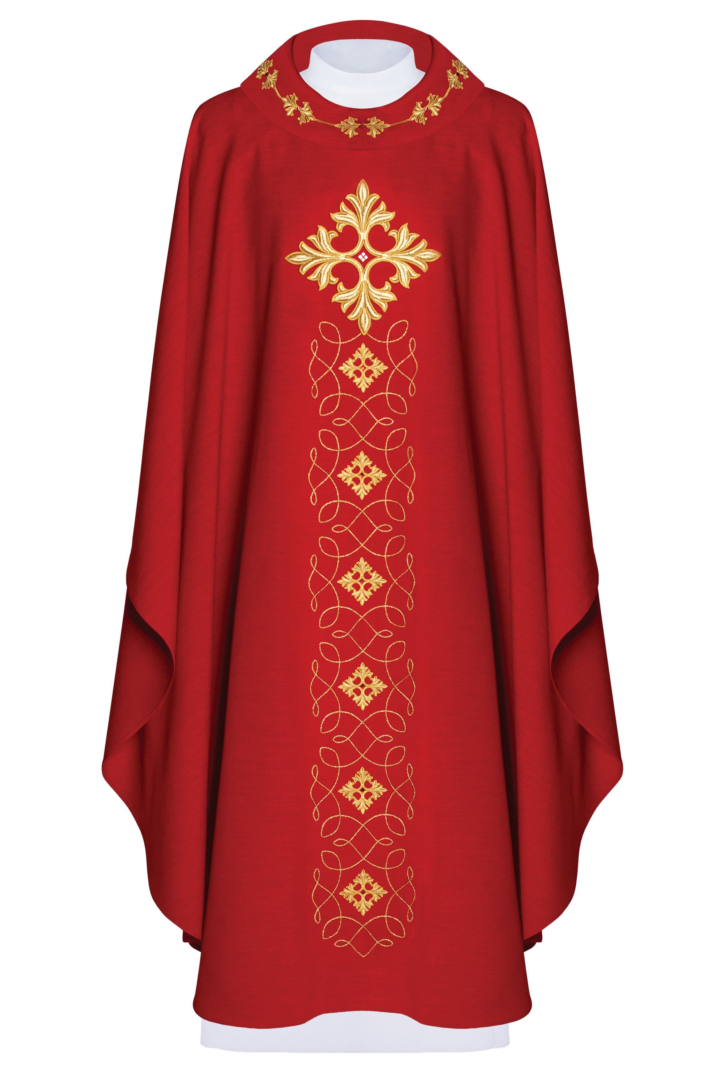 Ornat bogato haftowany, ozdobne kamienie - czerwony (H68) - Ornaty czerwone - Nowość