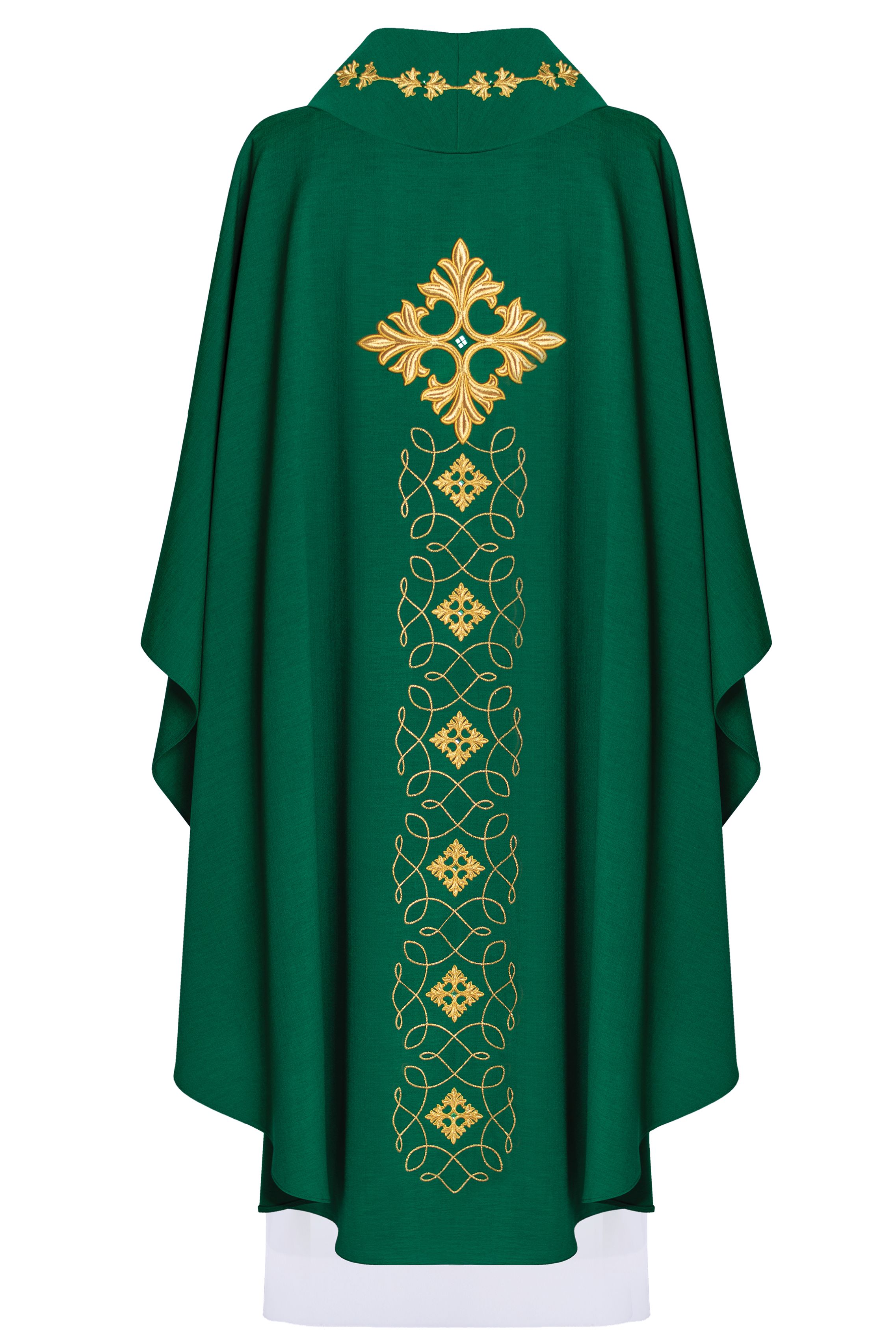 Ornat bogato haftowany, ozdobne kamienie - zielony (H69) - Ornaty zielone - zdjęcie 2 - Ornat bogato haftowany, ozdobne kamienie - zielony (H69)