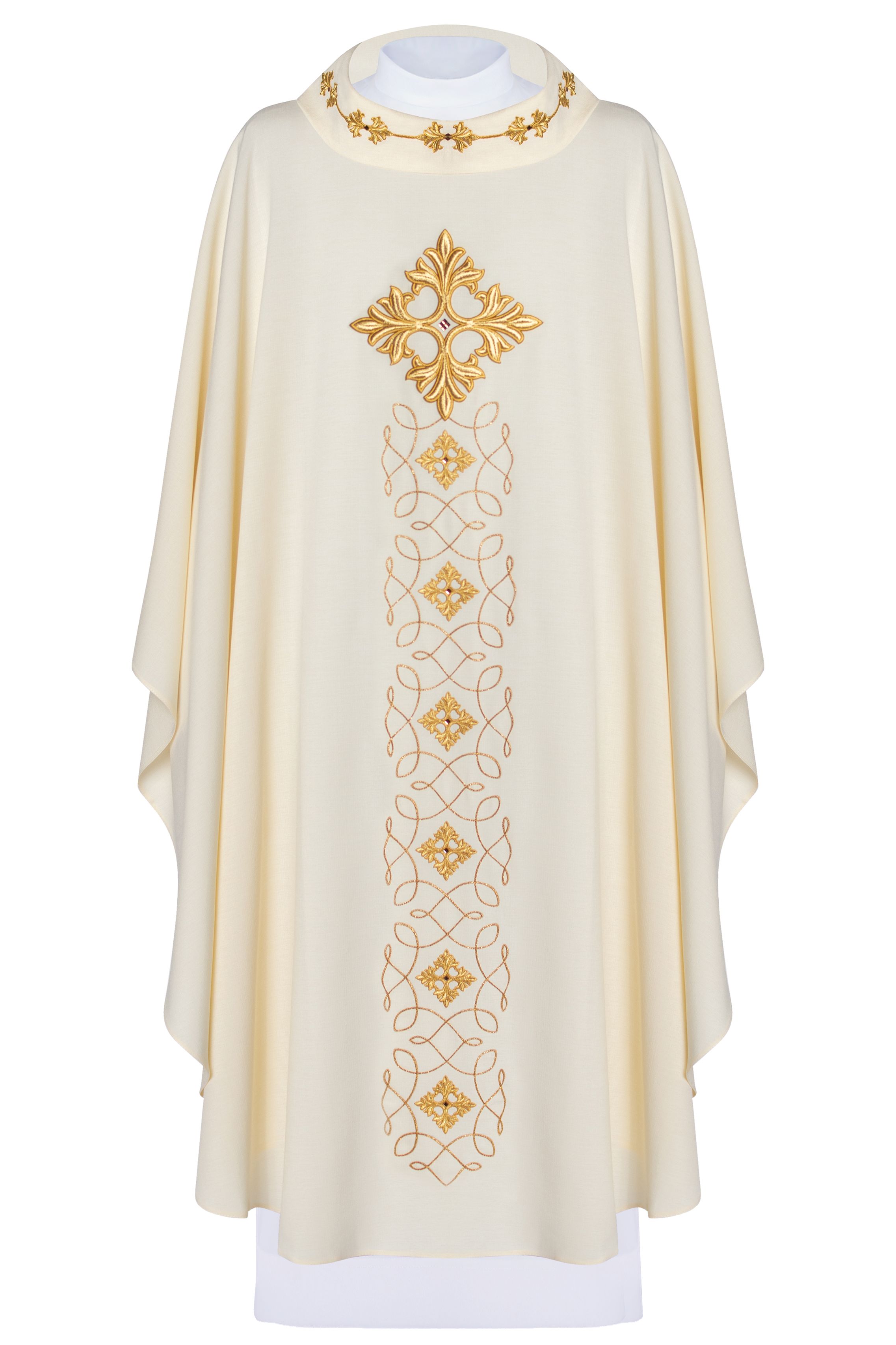 Ornat bogato haftowany, ozdobne kamienie - ecru (H70) - Ornaty białe/ ecru - Nowość