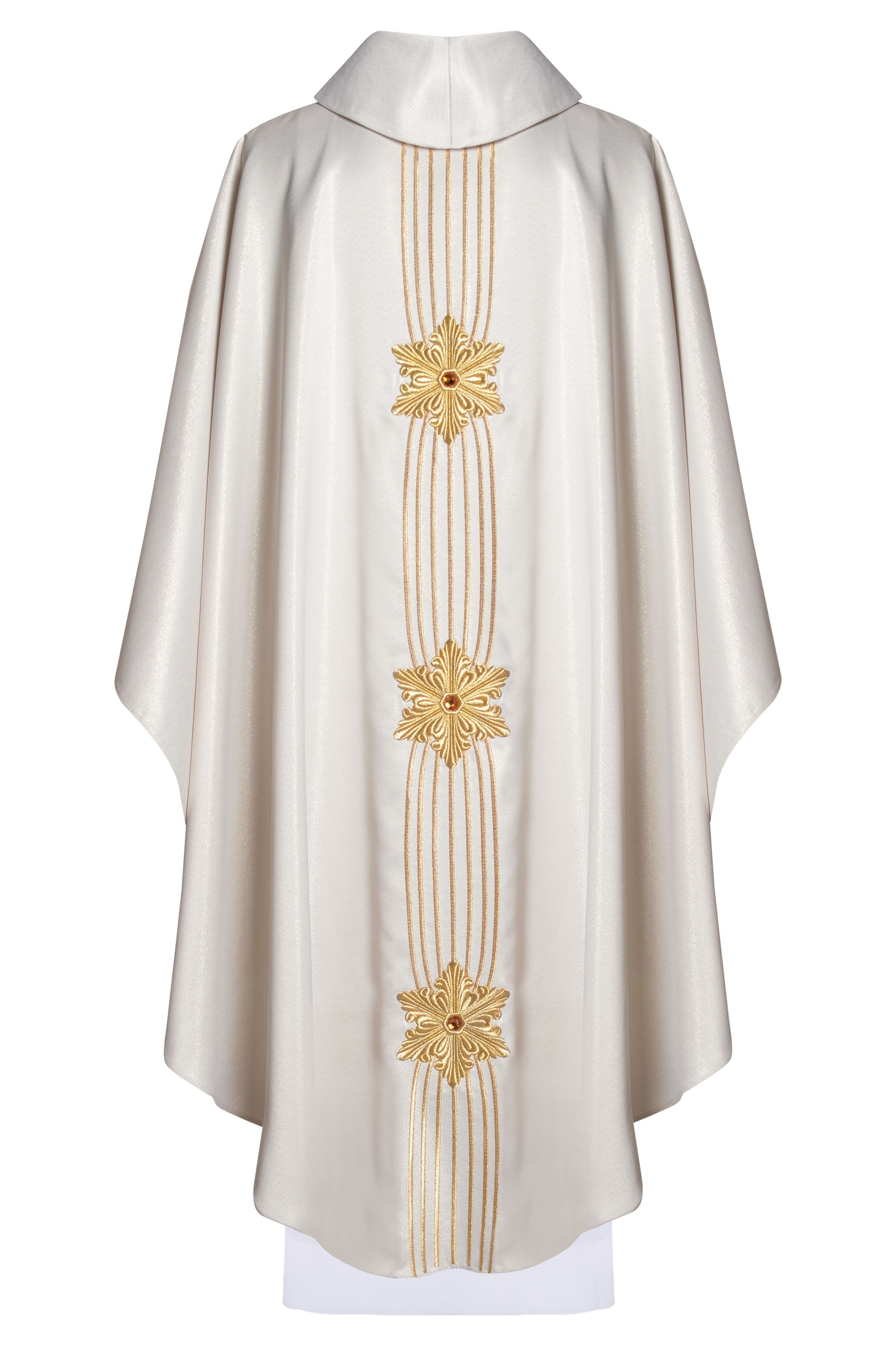 Ornat Maryjny błyszczący z kamieniami - ecru (H71) - Ornaty białe/ ecru - zdjęcie 2 - Ornat Maryjny błyszczący z kamieniami - ecru (H71)