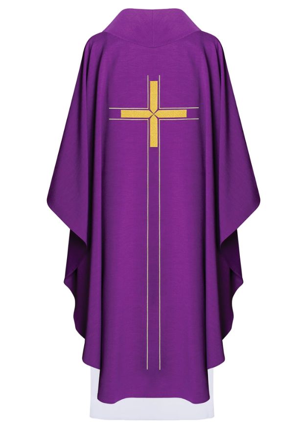 Ornat haftowany z krzyżem - fiolet (H72) - Ornaty fioletowe - zdjęcie 2 - Ornat haftowany z krzyżem - fiolet (H72)