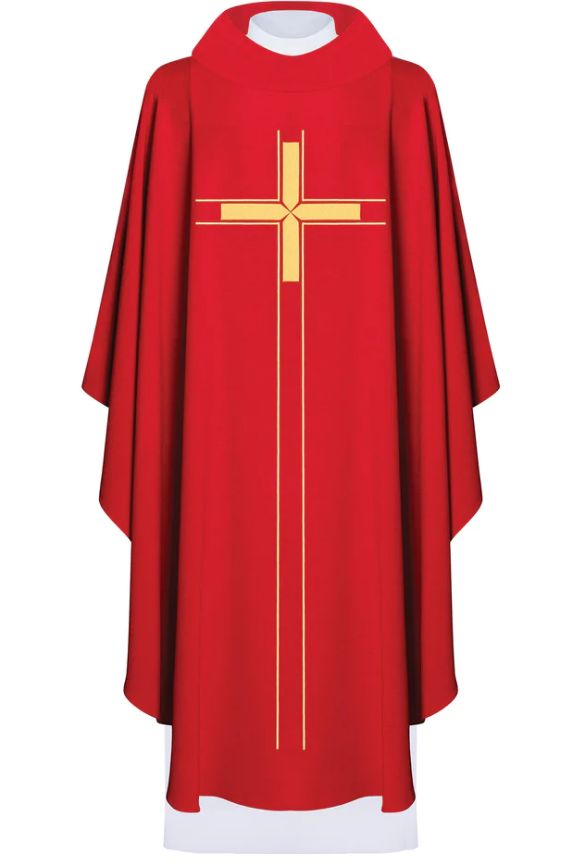 Ornat haftowany z krzyżem - czerwony (H74) - Ornaty czerwone - Nowość