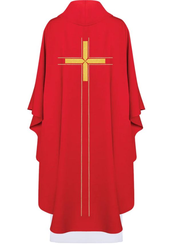 Ornat haftowany z krzyżem - czerwony (H74) - Ornaty czerwone - zdjęcie 2 - Ornat haftowany z krzyżem - czerwony (H74)