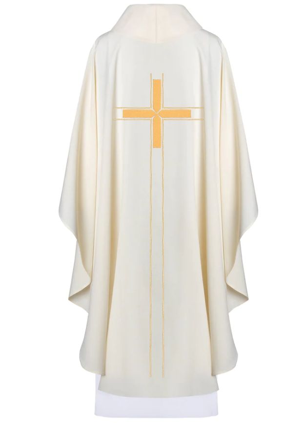 Ornat haftowany z krzyżem - ecru (H75) - Ornaty białe/ ecru - zdjęcie 2 - Ornat haftowany z krzyżem - ecru (H75)