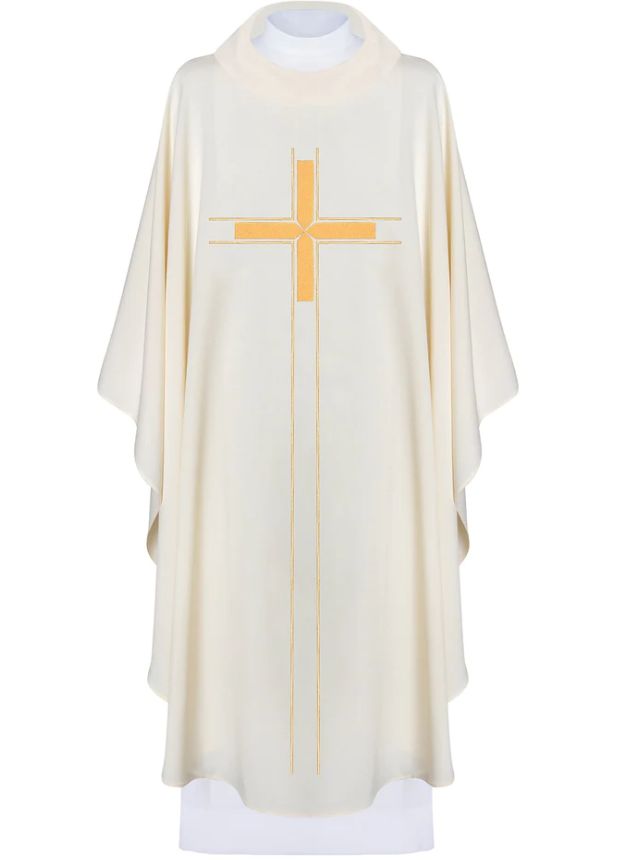 Ornat haftowany z krzyżem - ecru (H75) - Ornaty białe/ ecru - Nowość