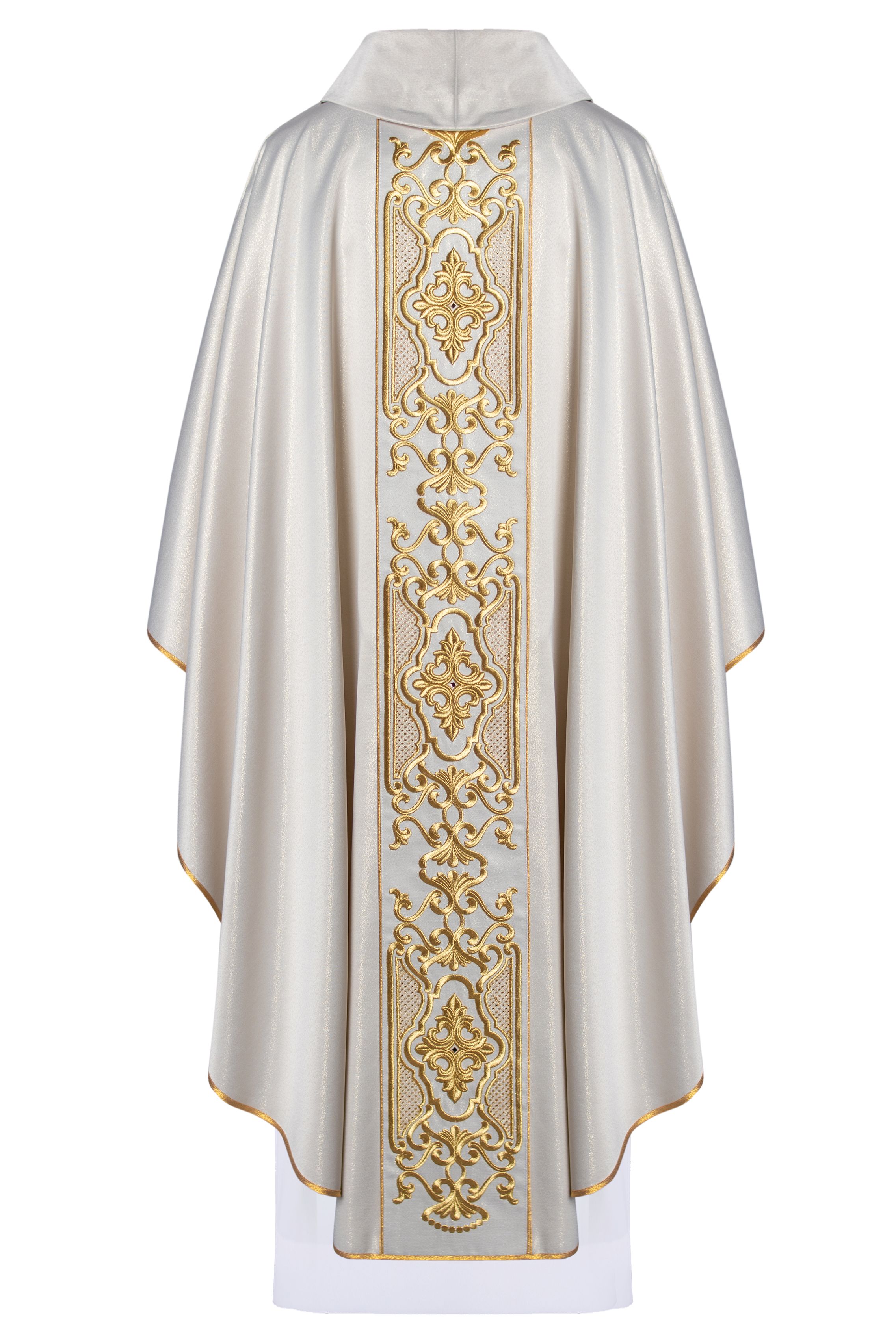 Ornat bogato haftowany, tkanina błyszcząca - ecru (H76) - Ornaty białe/ ecru - zdjęcie 2 - Ornat bogato haftowany, tkanina błyszcząca - ecru (H76)