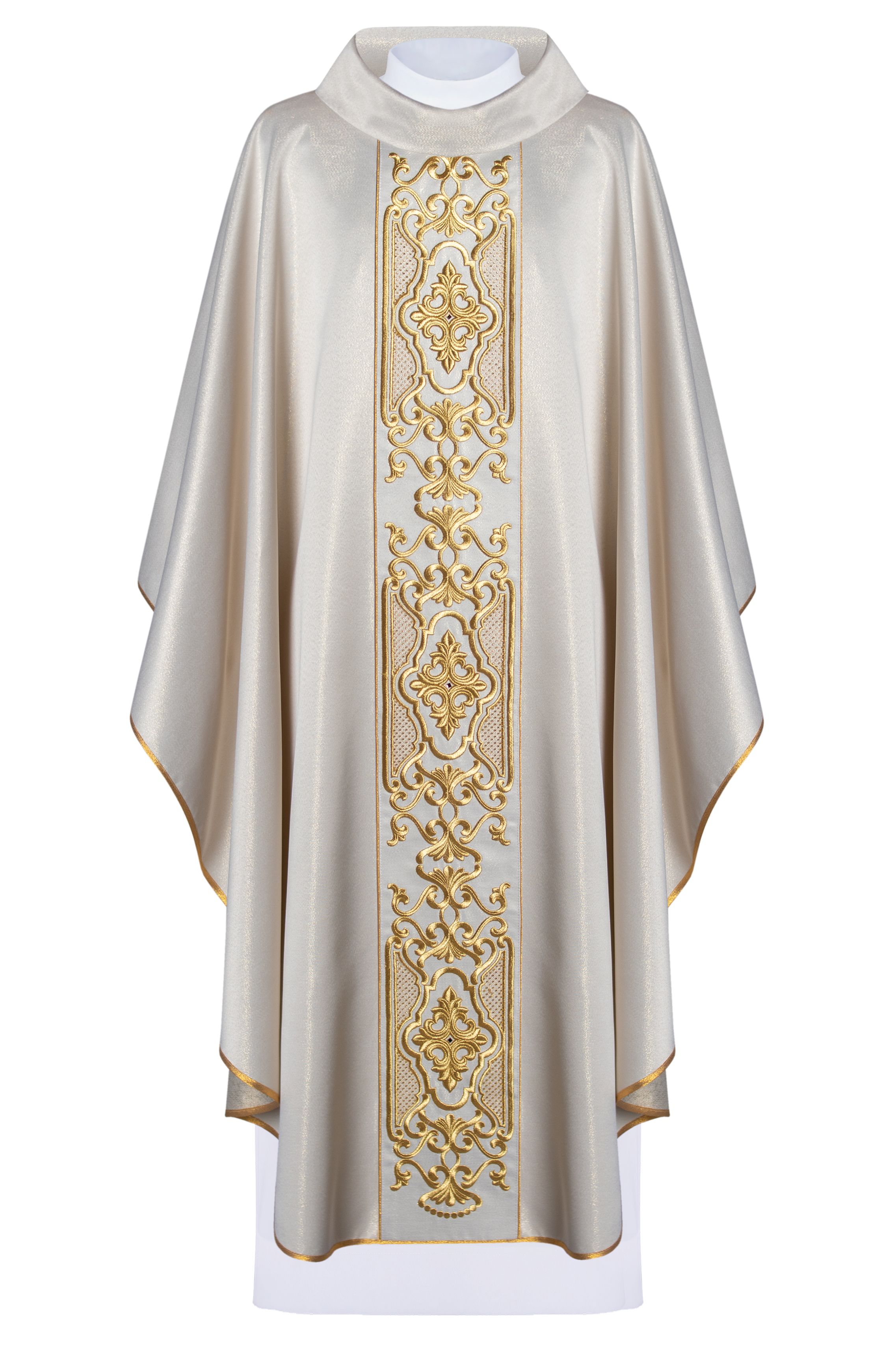 Ornat bogato haftowany, tkanina błyszcząca - ecru (H76) - Ornaty białe/ ecru - Nowość