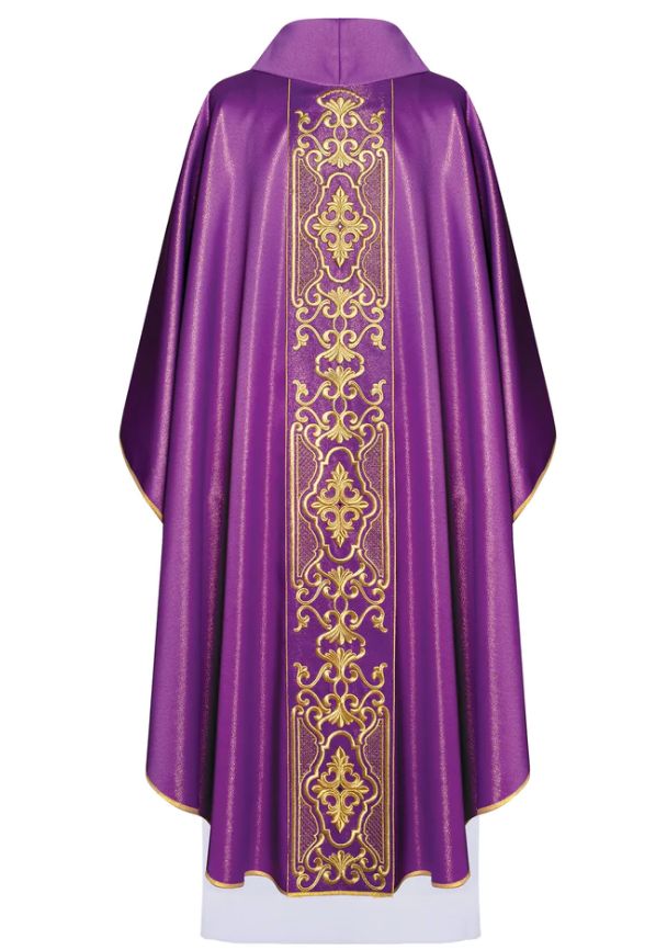 Ornat bogato haftowany, tkanina błyszcząca - fiolet (H77) - Ornaty fioletowe - zdjęcie 2 - Ornat bogato haftowany, tkanina błyszcząca - fiolet (H77)
