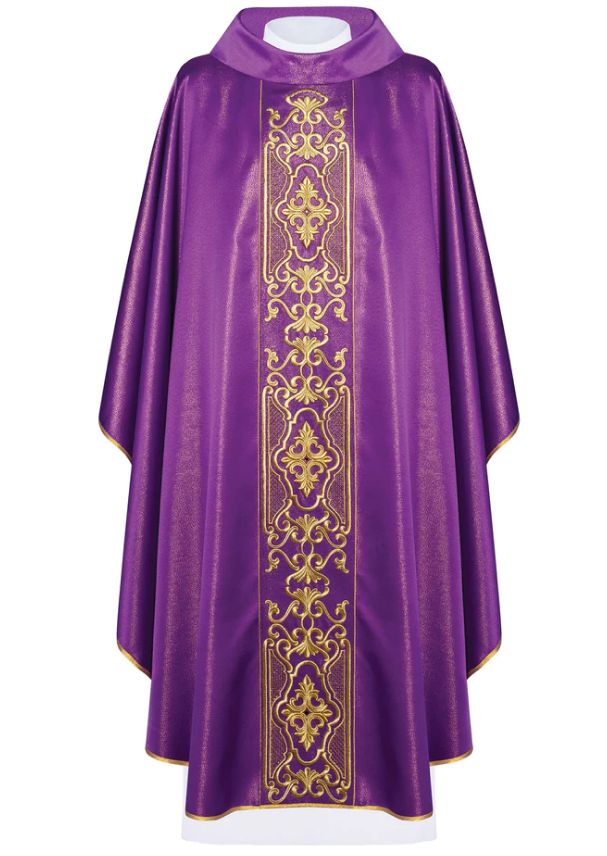 Ornat bogato haftowany, tkanina błyszcząca - fiolet (H77) - Ornaty fioletowe - Nowość