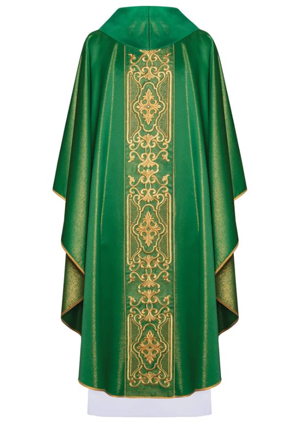Ornat bogato haftowany, tkanina błyszcząca - zielony (H78) - Ornaty zielone - zdjęcie 2 - Ornat bogato haftowany, tkanina błyszcząca - zielony (H78)
