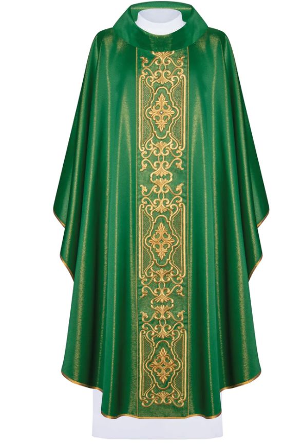 Ornat bogato haftowany, tkanina błyszcząca - zielony (H78) - Ornaty zielone - Nowość