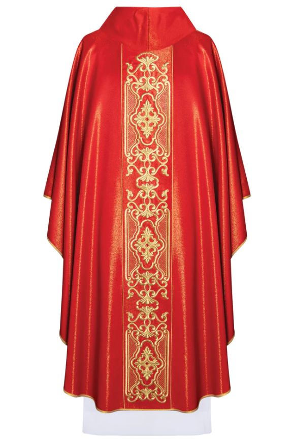Ornat bogato haftowany, tkanina błyszcząca - czerwony (H79) - Ornaty czerwone - zdjęcie 2 - Ornat bogato haftowany, tkanina błyszcząca - czerwony (H79)