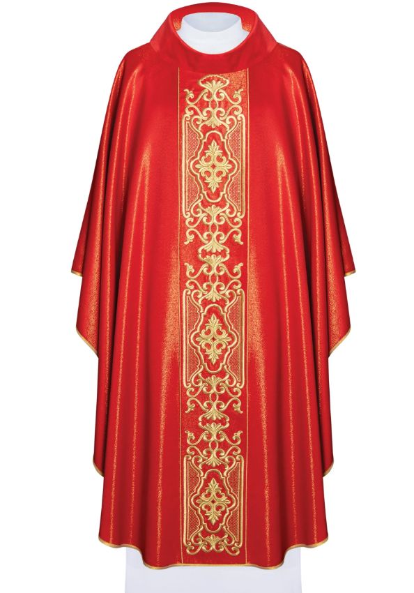 Ornat bogato haftowany, tkanina błyszcząca - czerwony (H79) - Ornaty czerwone - Nowość