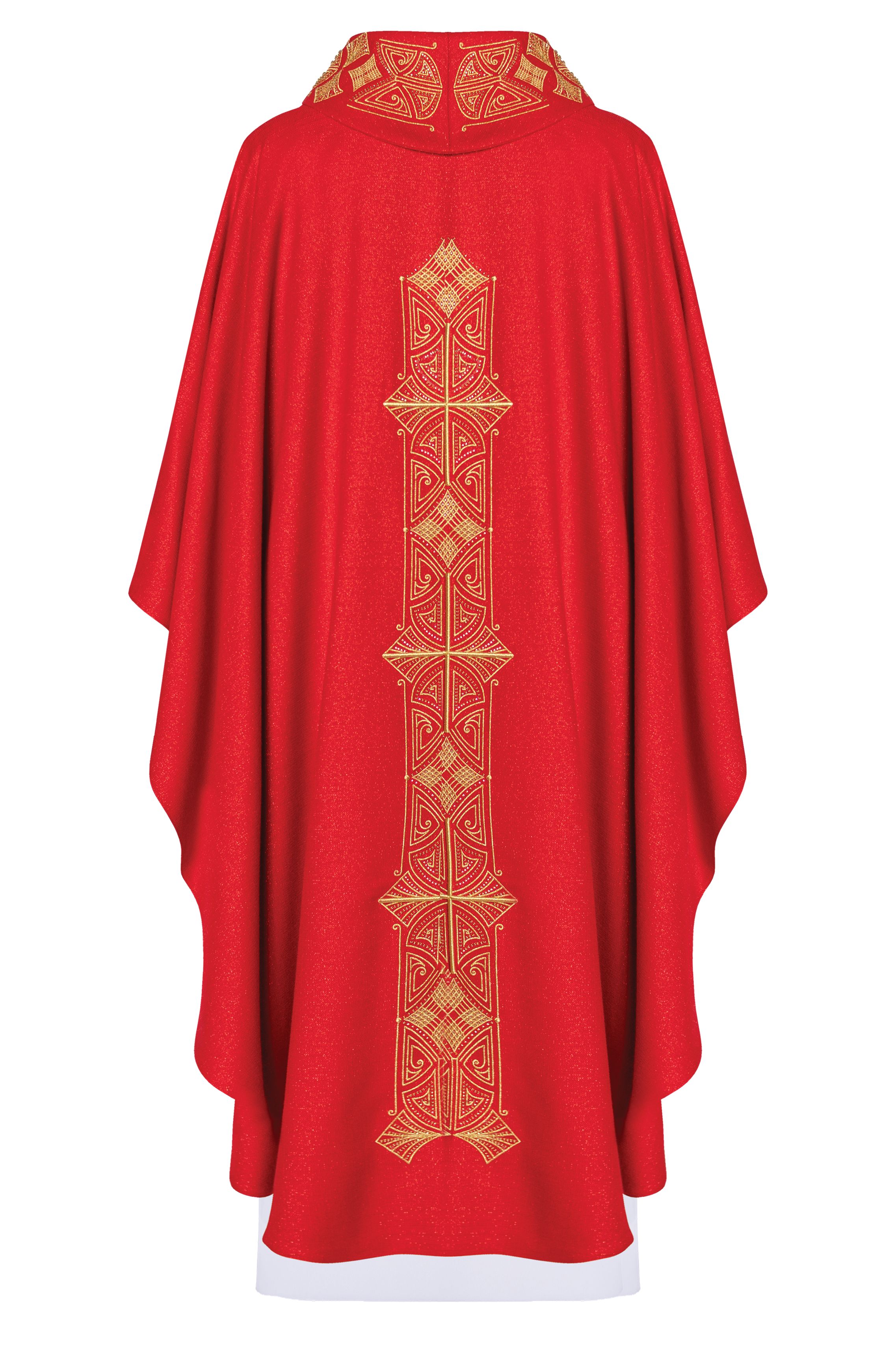 Ornat bogato haftowany, tkanina błyszcząca - czerwony (H80) - Ornaty czerwone - zdjęcie 2 - Ornat bogato haftowany, tkanina błyszcząca - czerwony (H80)