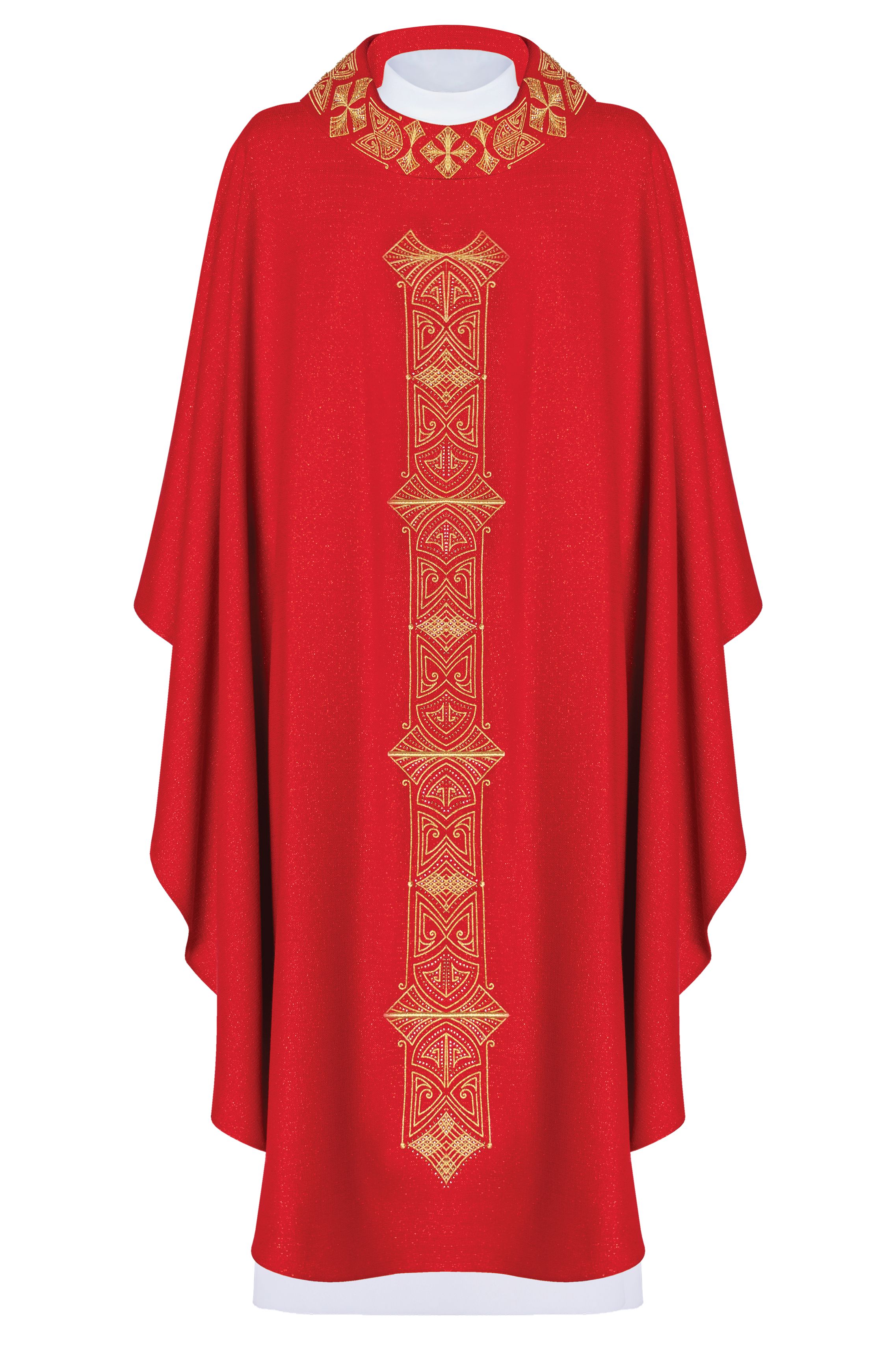 Ornat bogato haftowany, tkanina błyszcząca - czerwony (H80) - Ornaty czerwone - Nowość