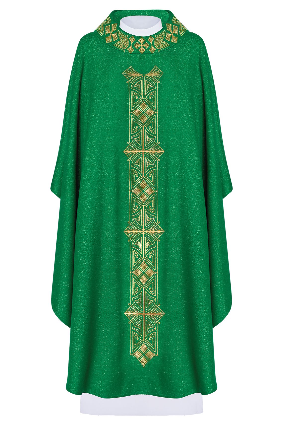 Ornat bogato haftowany, tkanina błyszcząca - zielony (H82) - Ornaty zielone - Nowość