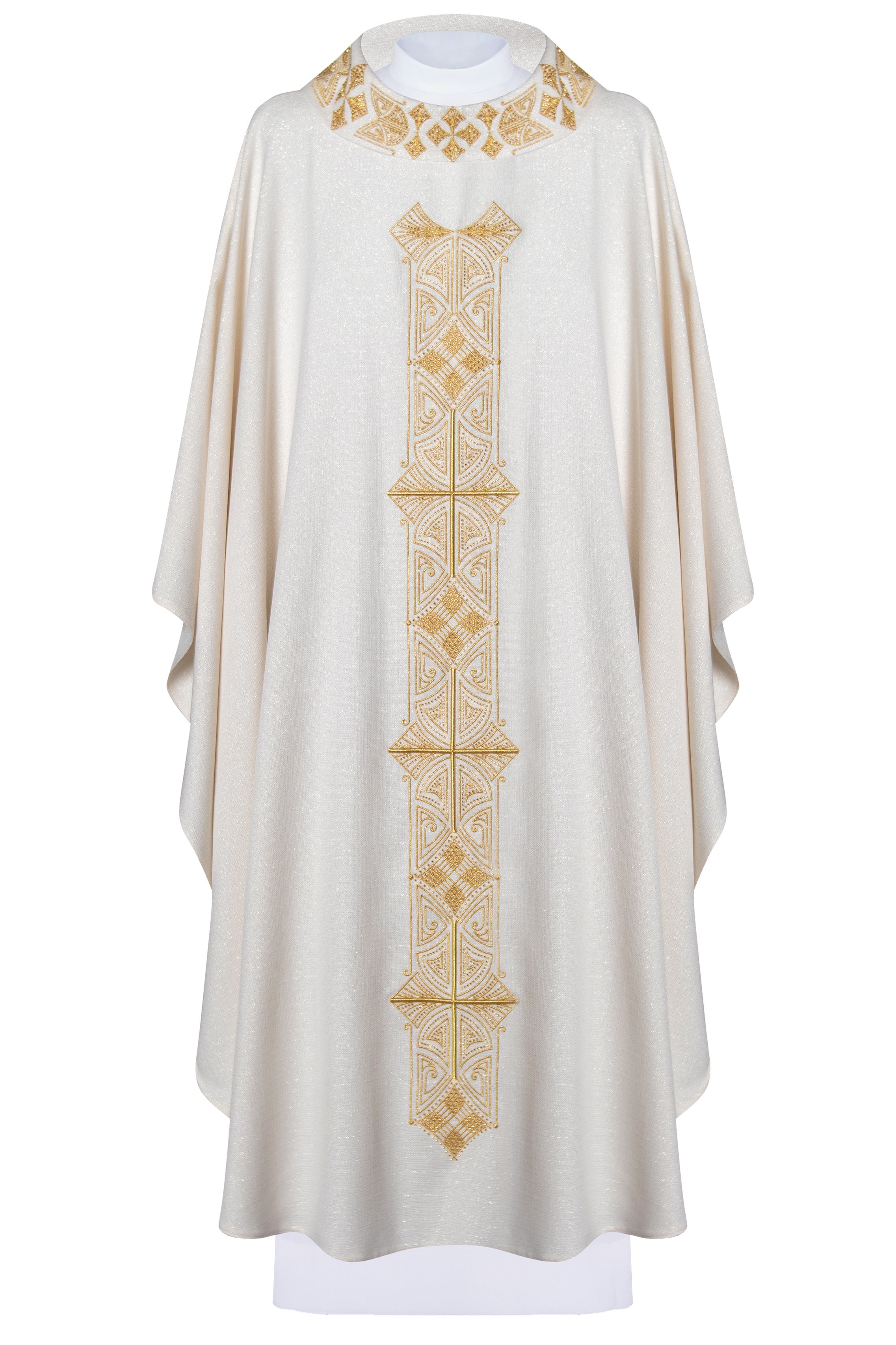 Ornat bogato haftowany, tkanina błyszcząca - ecru (H83) - Ornaty białe/ ecru - Nowość