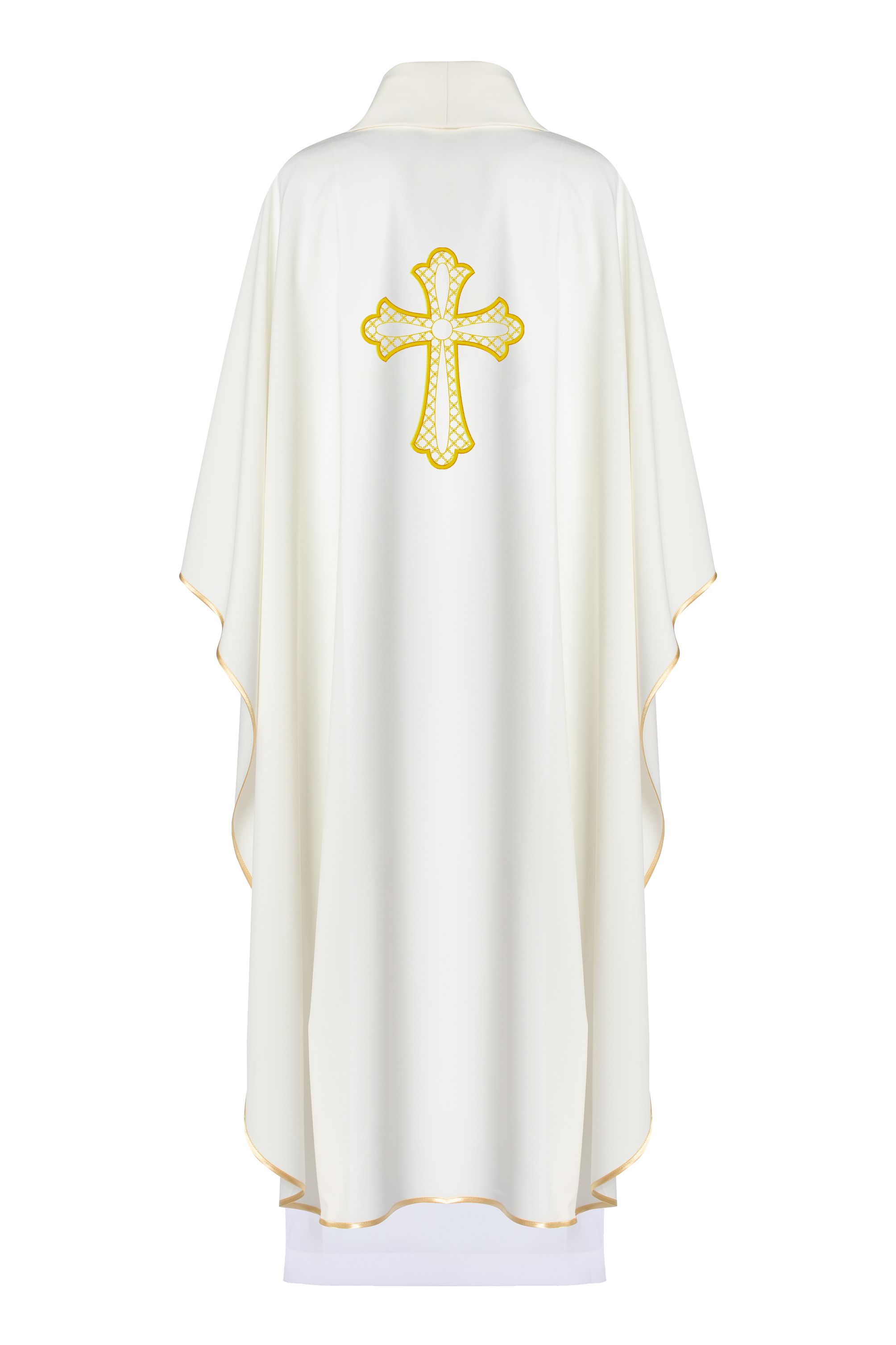 Ornat haftowany z symbolem krzyża - ecru (H96) - Ornaty białe/ ecru - zdjęcie 2 - Ornat haftowany z symbolem krzyża - ecru (H96)