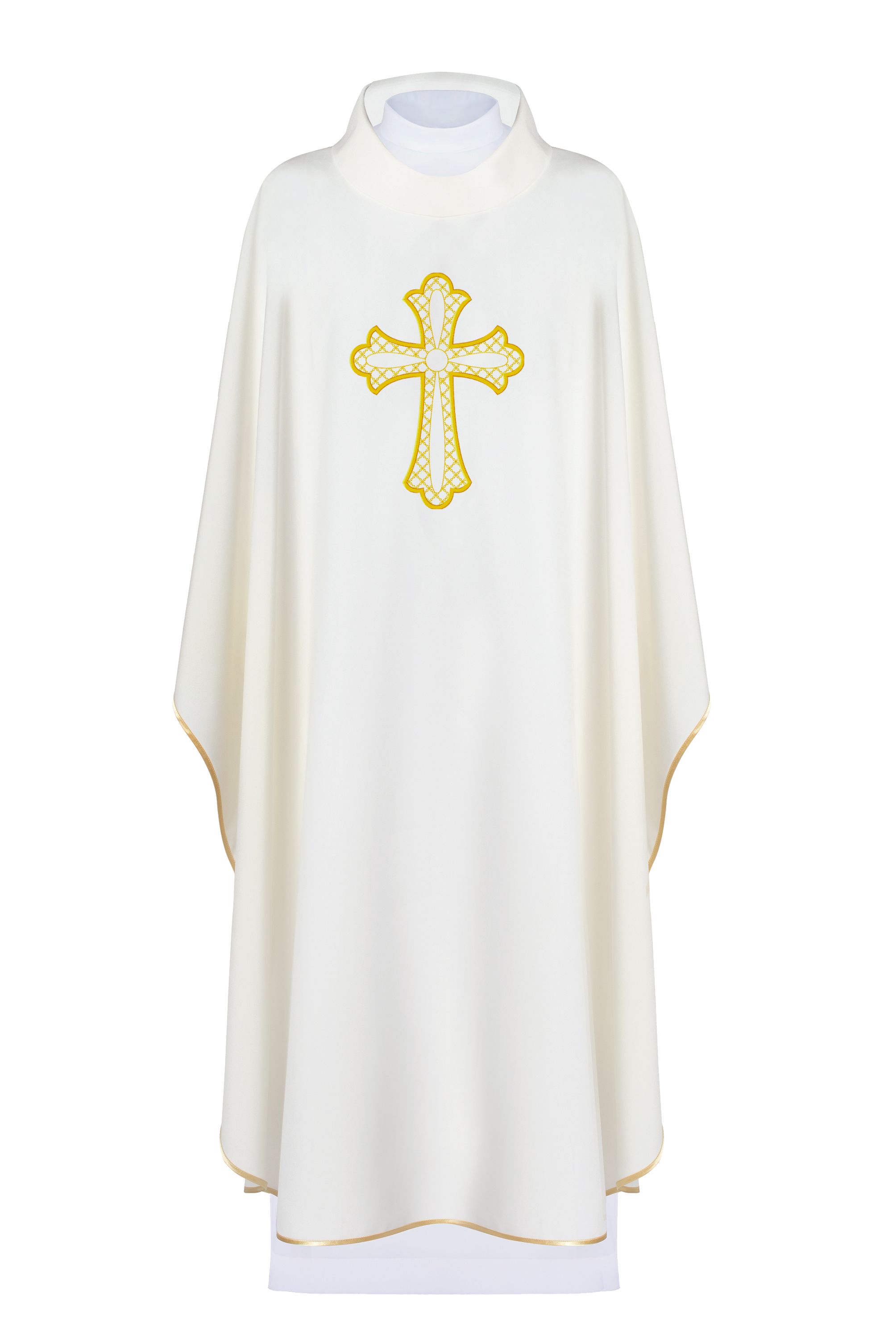 Ornat haftowany z symbolem krzyża - ecru (H96) - Ornaty białe/ ecru - Nowość