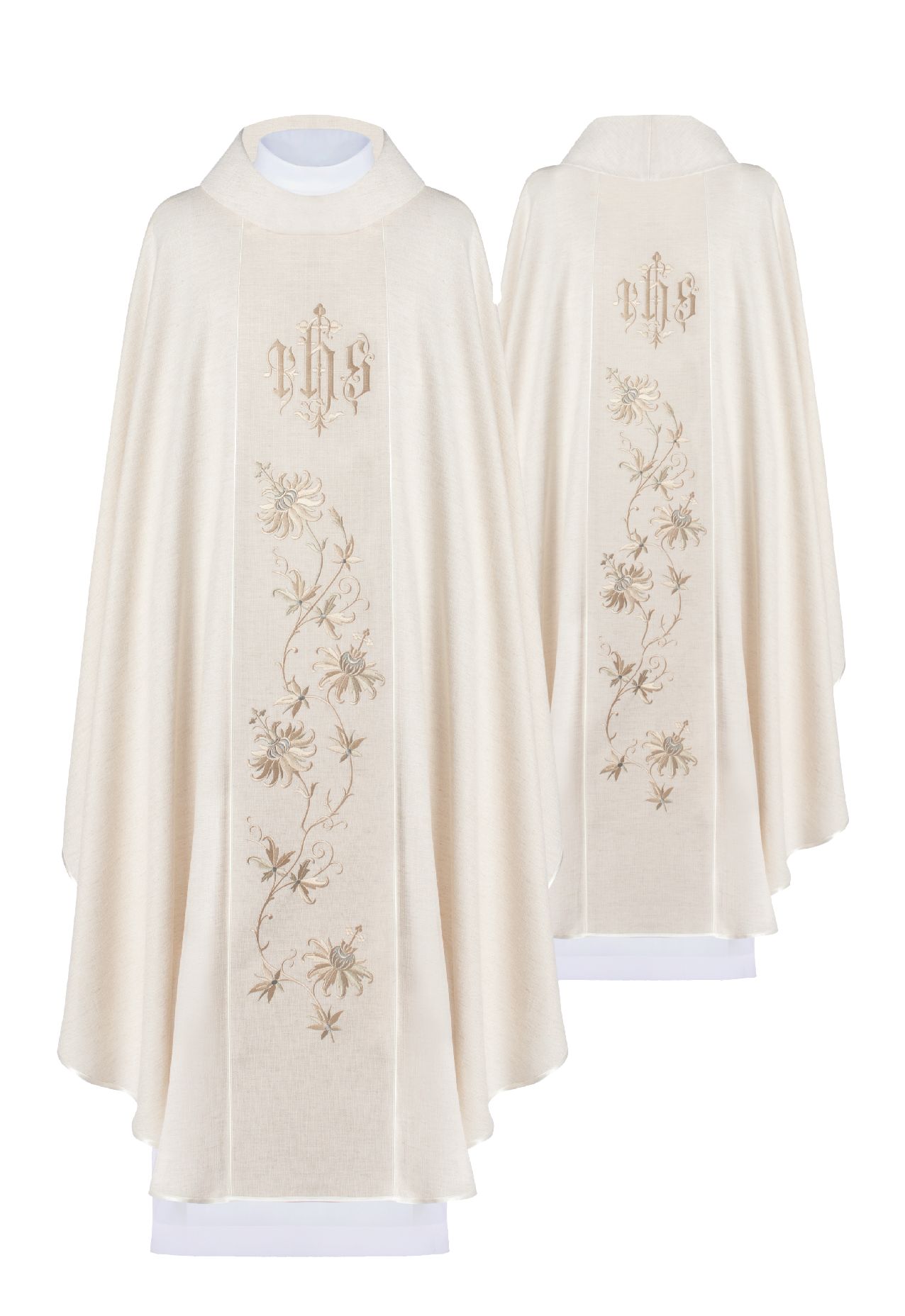 Ornat haftowany z symbolem IHS - ecru (H106) - Ornaty białe/ ecru - Nowość