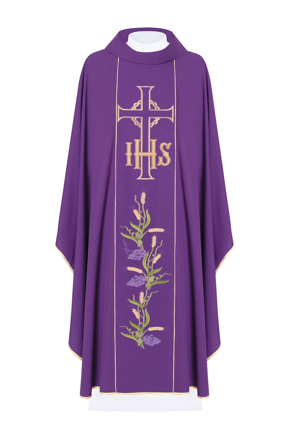 Ornat haftowany z symbolem IHS, Krzyża i winogron - fioletowy (H110) - Ornaty fioletowe - zdjęcie 2 - Ornat haftowany z symbolem IHS, Krzyża i winogron - fioletowy (H110)