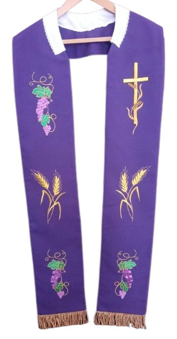 Stuła fioletowa haftowana do koncelebry (1) - KONCELEBRA