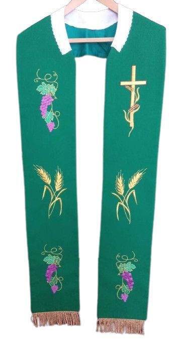 Stuła zielona haftowana do koncelebry (1) - EUCHARYSTYCZNE