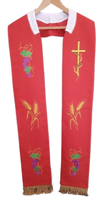 Stuła czerwona haftowana do koncelebry (1) - EUCHARYSTYCZNE