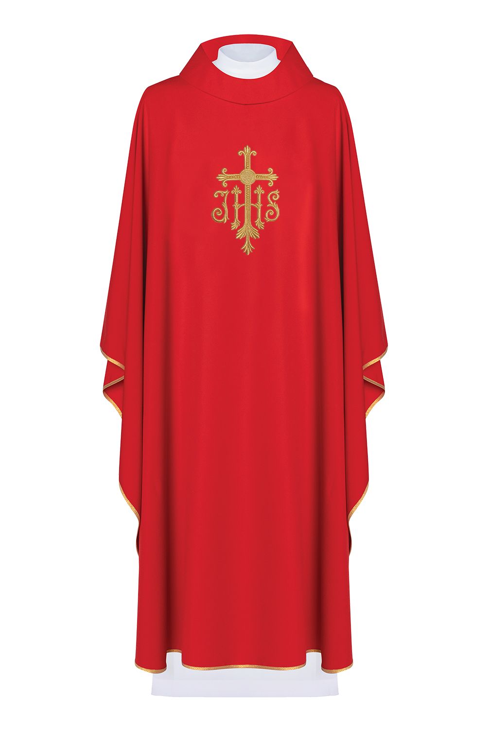 Ornat haftowany z symbolem IHS - czerwony (H113) - Ornaty czerwone - Nowość