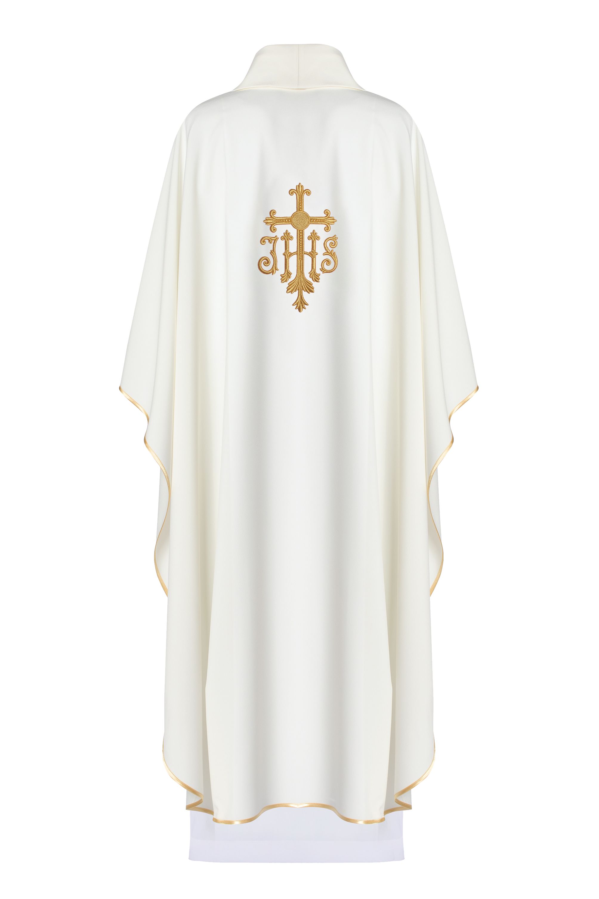 Ornat haftowany z symbolem IHS - ecru (H114) - Ornaty białe/ ecru - zdjęcie 2 - Ornat haftowany z symbolem IHS - ecru (H114)