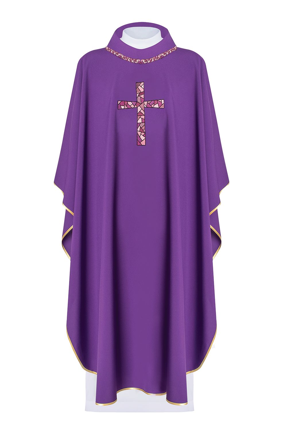 Ornat haftowany z symbolem krzyża - fioletowy (H118) - Ornaty fioletowe - Nowość