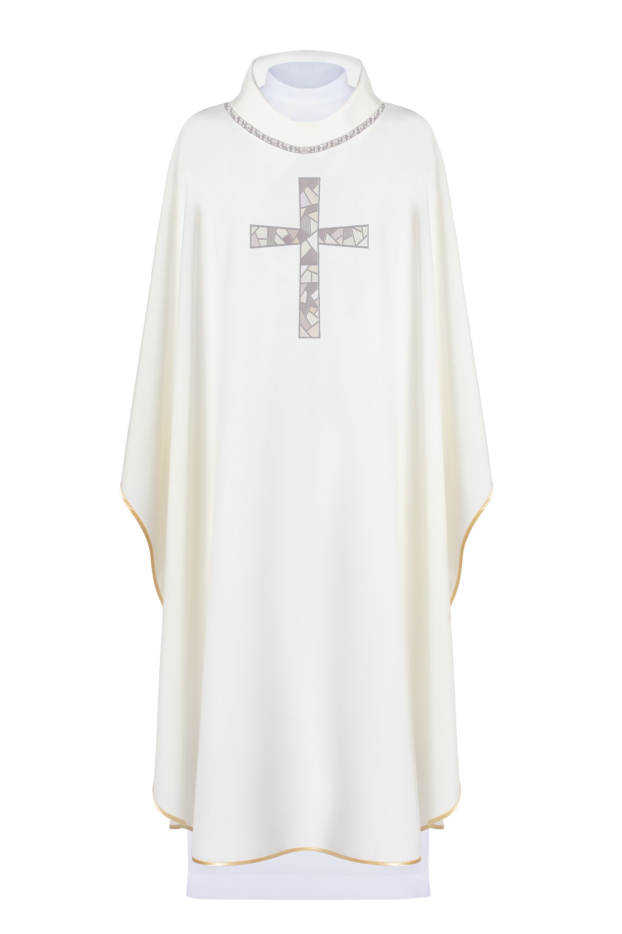 Ornat haftowany z symbolem krzyża - ecru (H121) - Ornaty białe/ ecru - Nowość