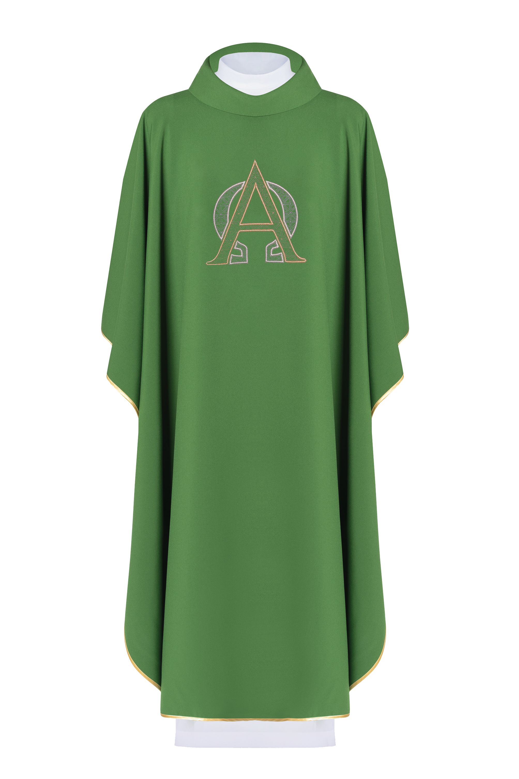 Ornat haftowany z symbolem Alfa i Omega - zielony (H127) - Ornaty zielone - Nowość