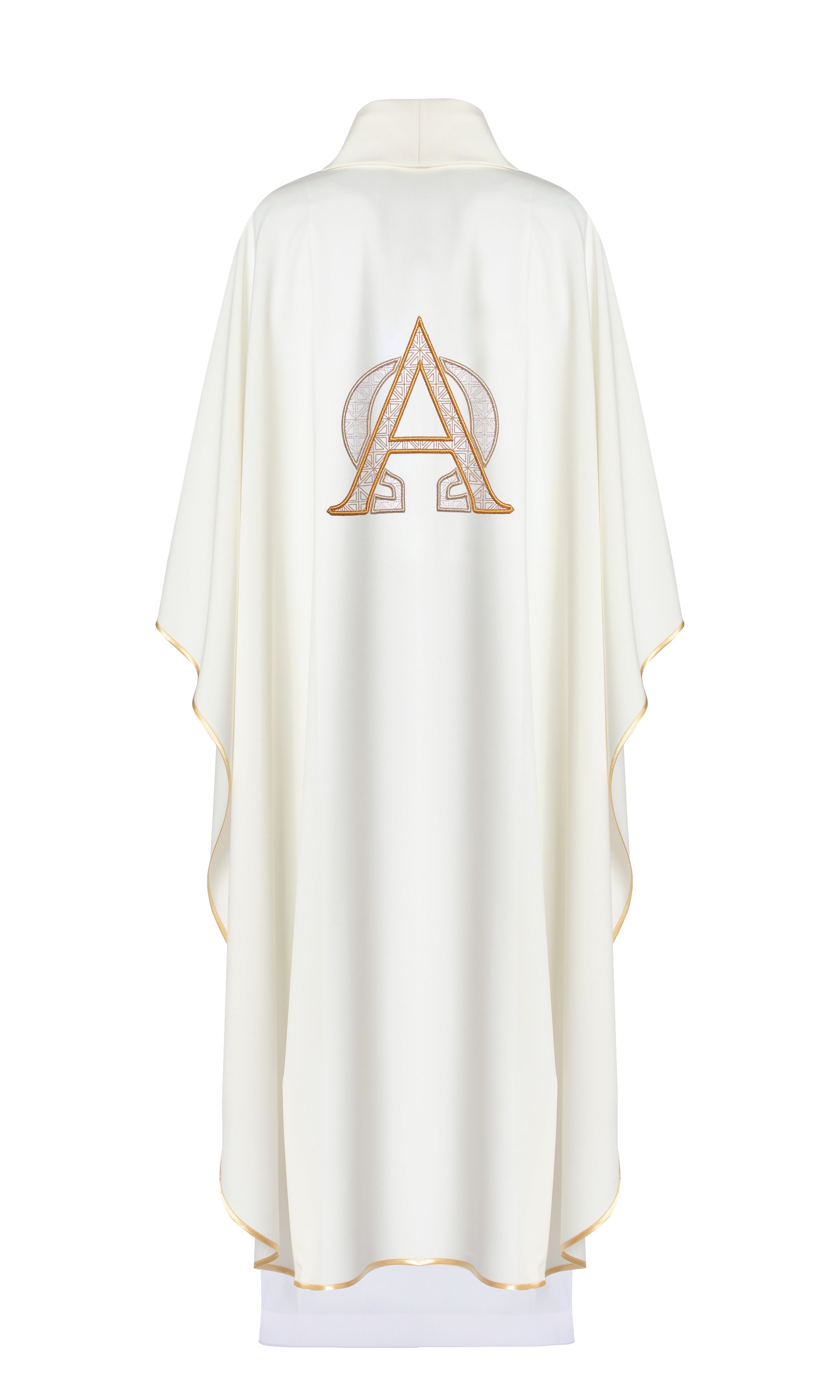 Ornat haftowany z symbolem Alfa i Omega - ecru (H130) - Ornaty białe/ ecru - zdjęcie 2 - Ornat haftowany z symbolem Alfa i Omega - ecru (H130)