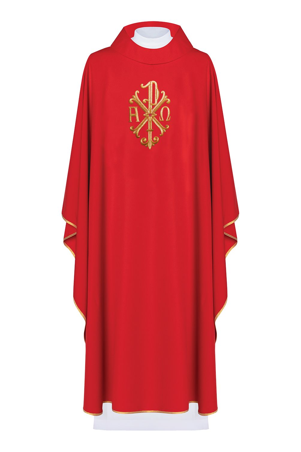 Ornat haftowany Alfa, Omega i symbol PAX - czerwony (H137) - Ornaty czerwone - Nowość