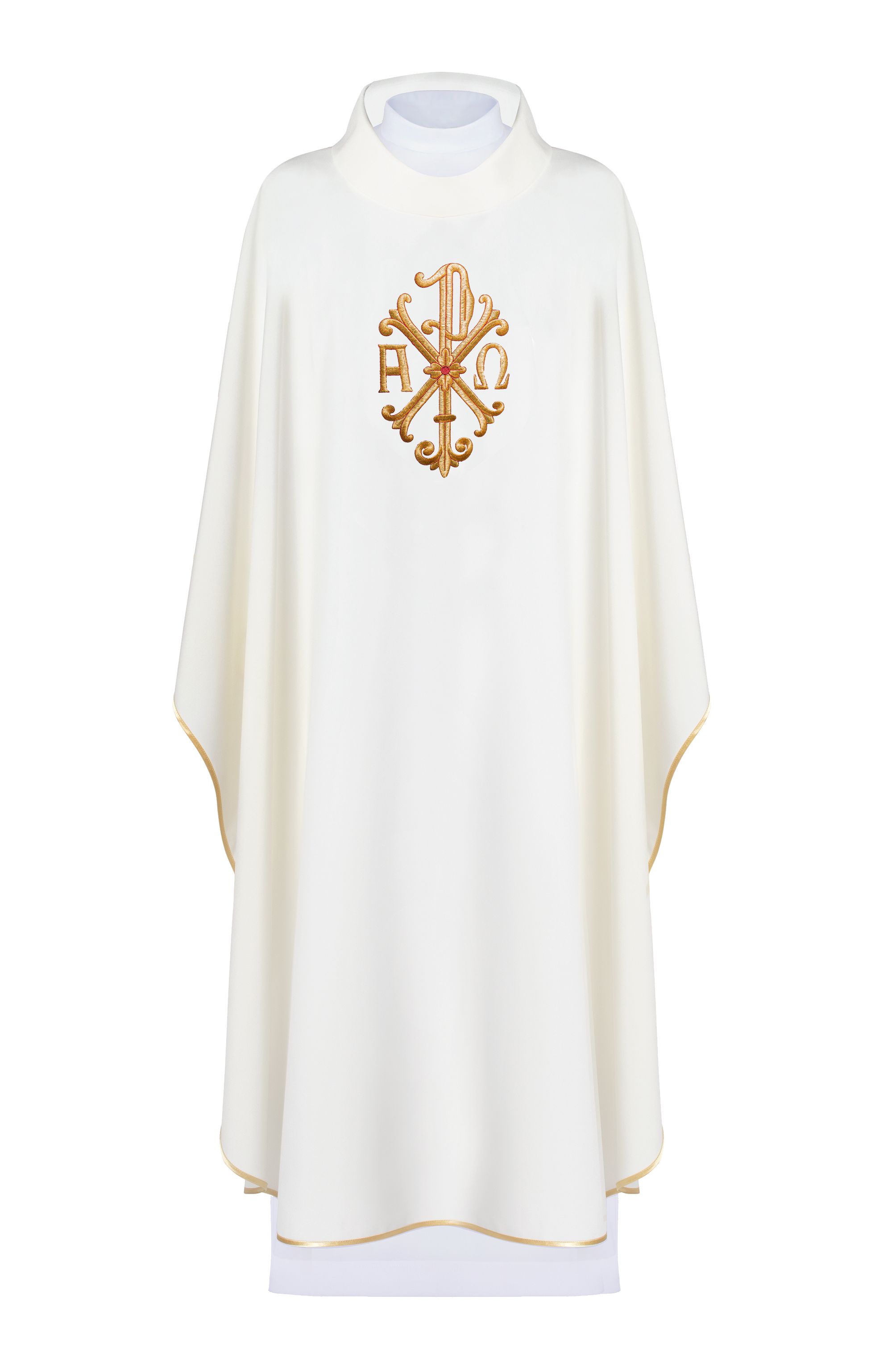 Ornat haftowany Alfa, Omega i symbol PAX - ecru (H138) - Ornaty białe/ ecru - Nowość