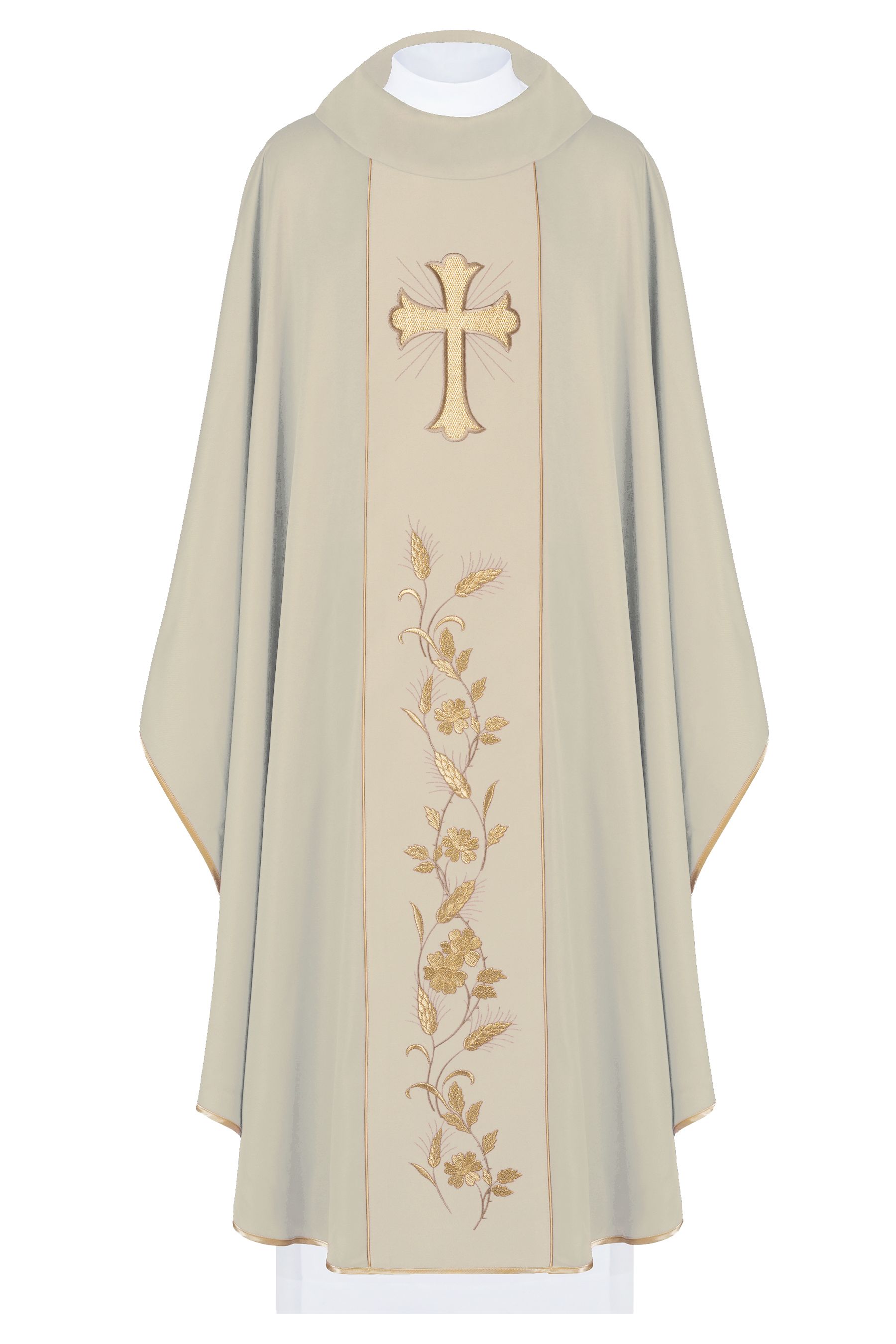 Ornat haftowany krzyż i kłosy - ecru (H182) - Ornaty białe/ ecru - Nowość