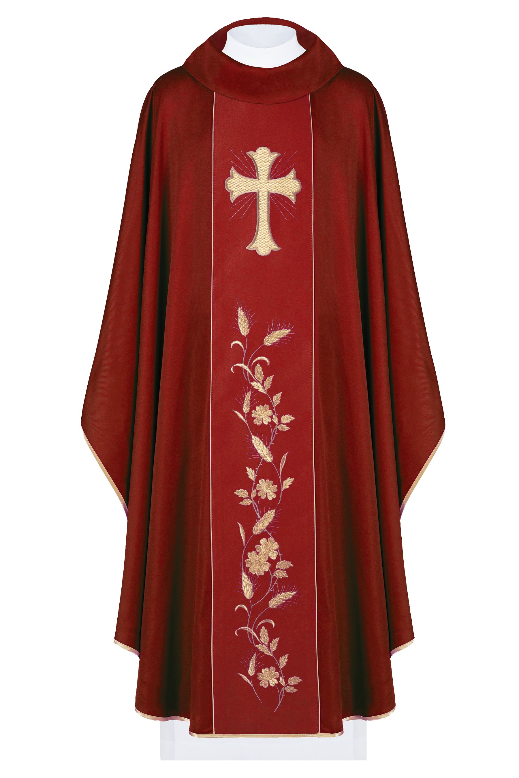 Ornat haftowany krzyż i kłosy - czerwony (H184) - Ornaty czerwone - Nowość