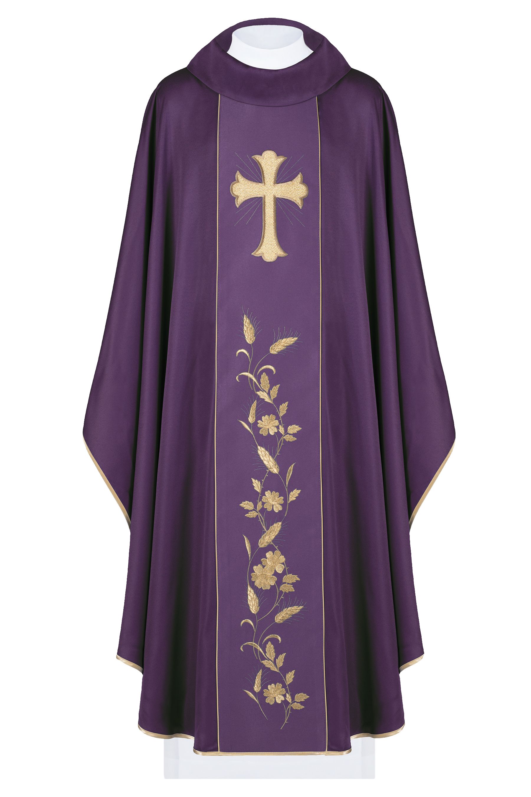 Ornat haftowany krzyż i kłosy - fioletowy (H185) - ORNATY NA WIELKI POST - Nowość