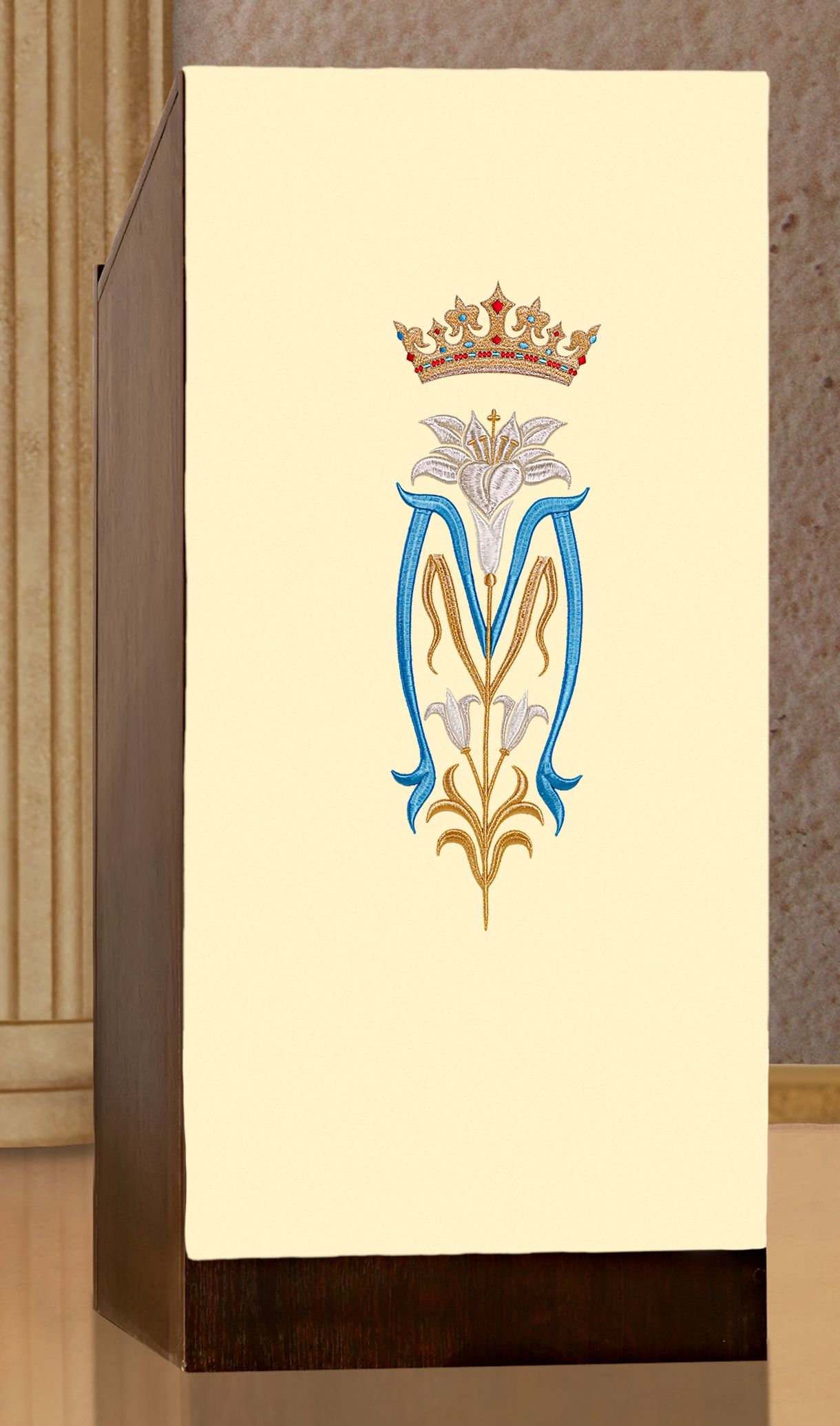 Lektorium/welon haftowany Maryjny na ambonę (H22) - LEKTORIA - zdjęcie 2 - Lektorium/welon haftowany Maryjny na ambonkę - (22)